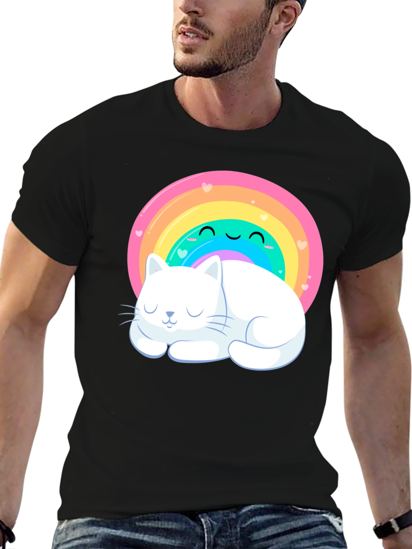 Black Cute Rainbow Cat T-Shirt view 6