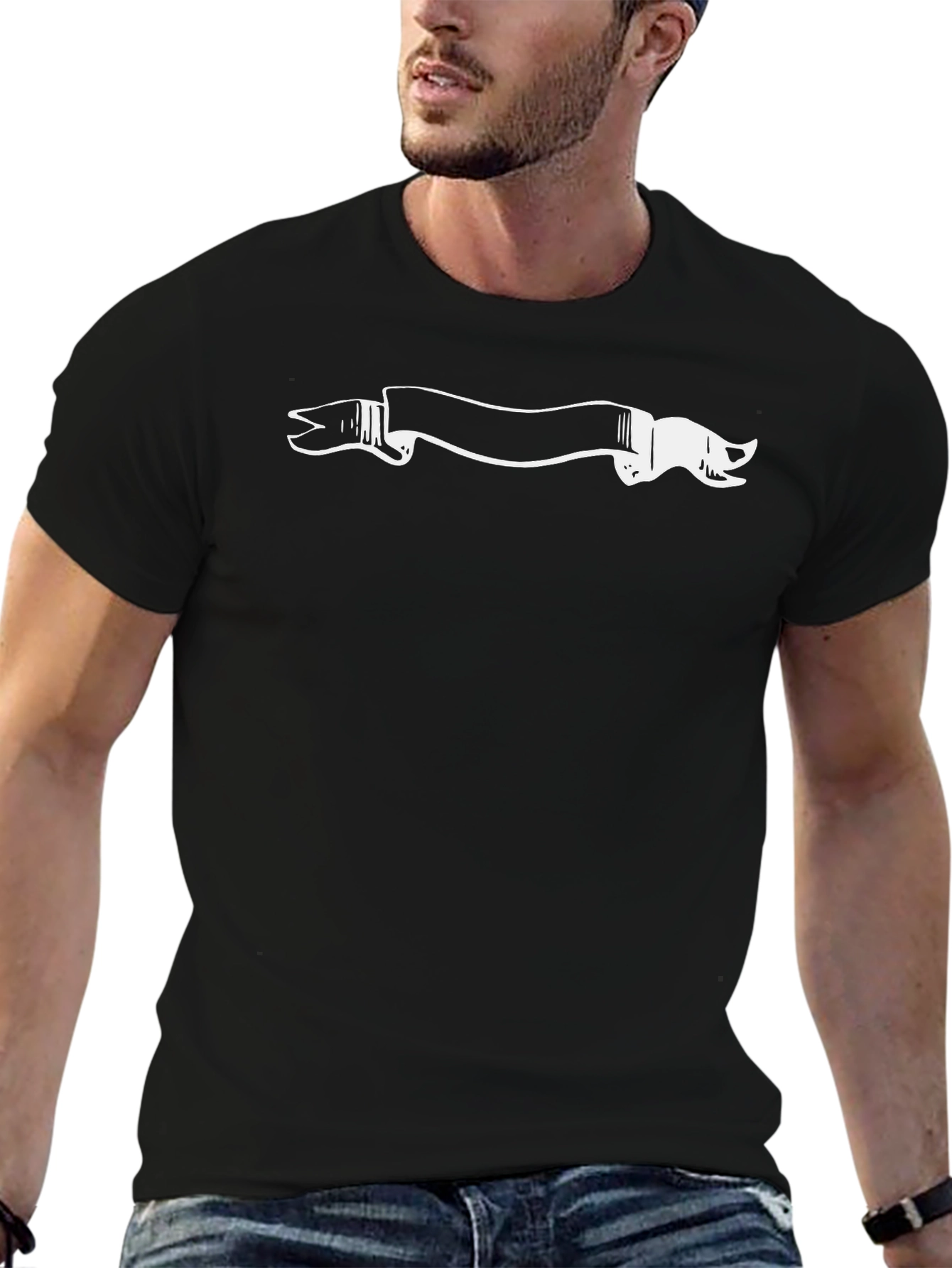 Black Black T-Shirt with Graphic Banner Design view 6