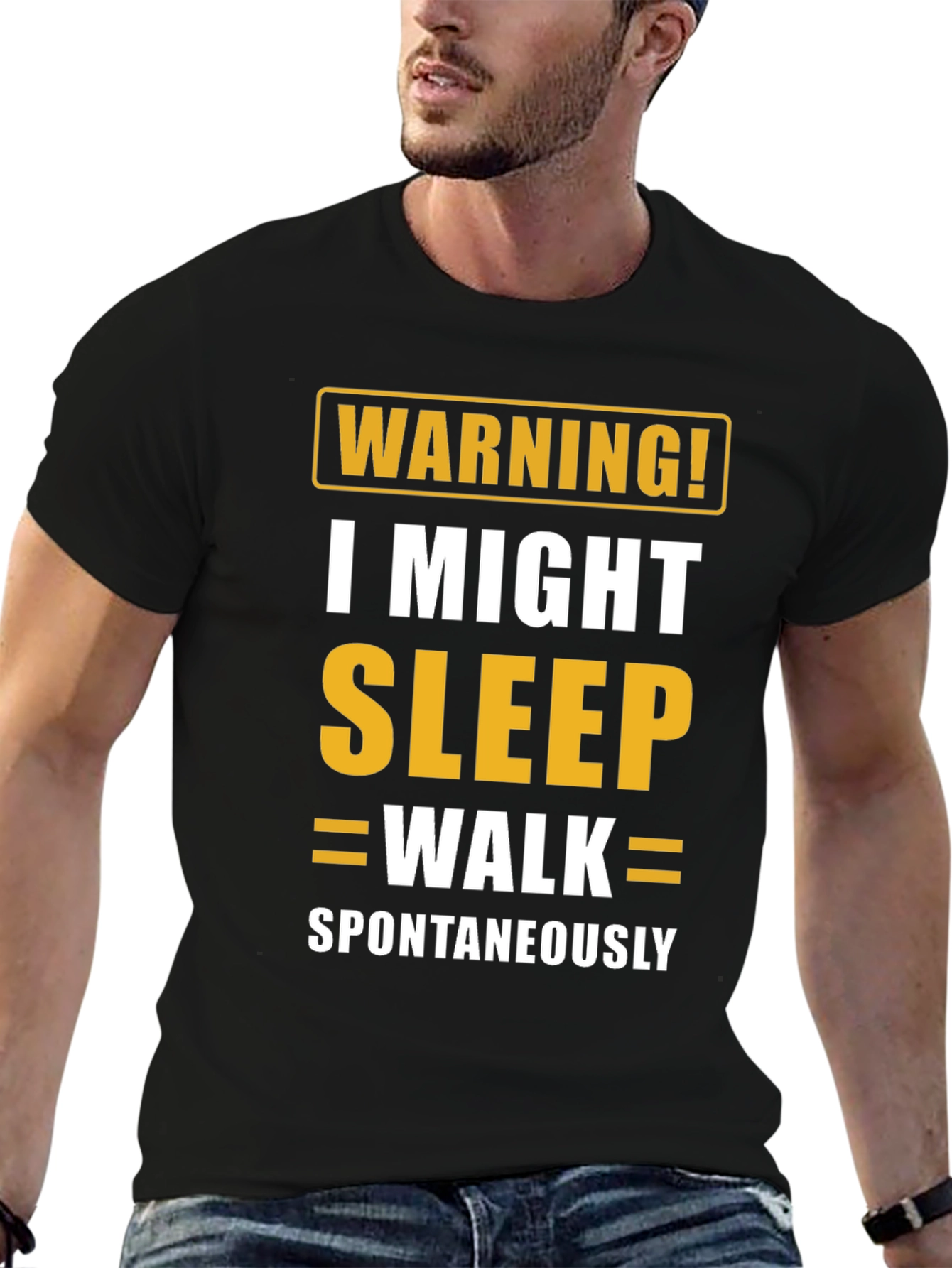 Black Warning Sleepwalk T-Shirt - Funny Sleepwalking Tee view 6