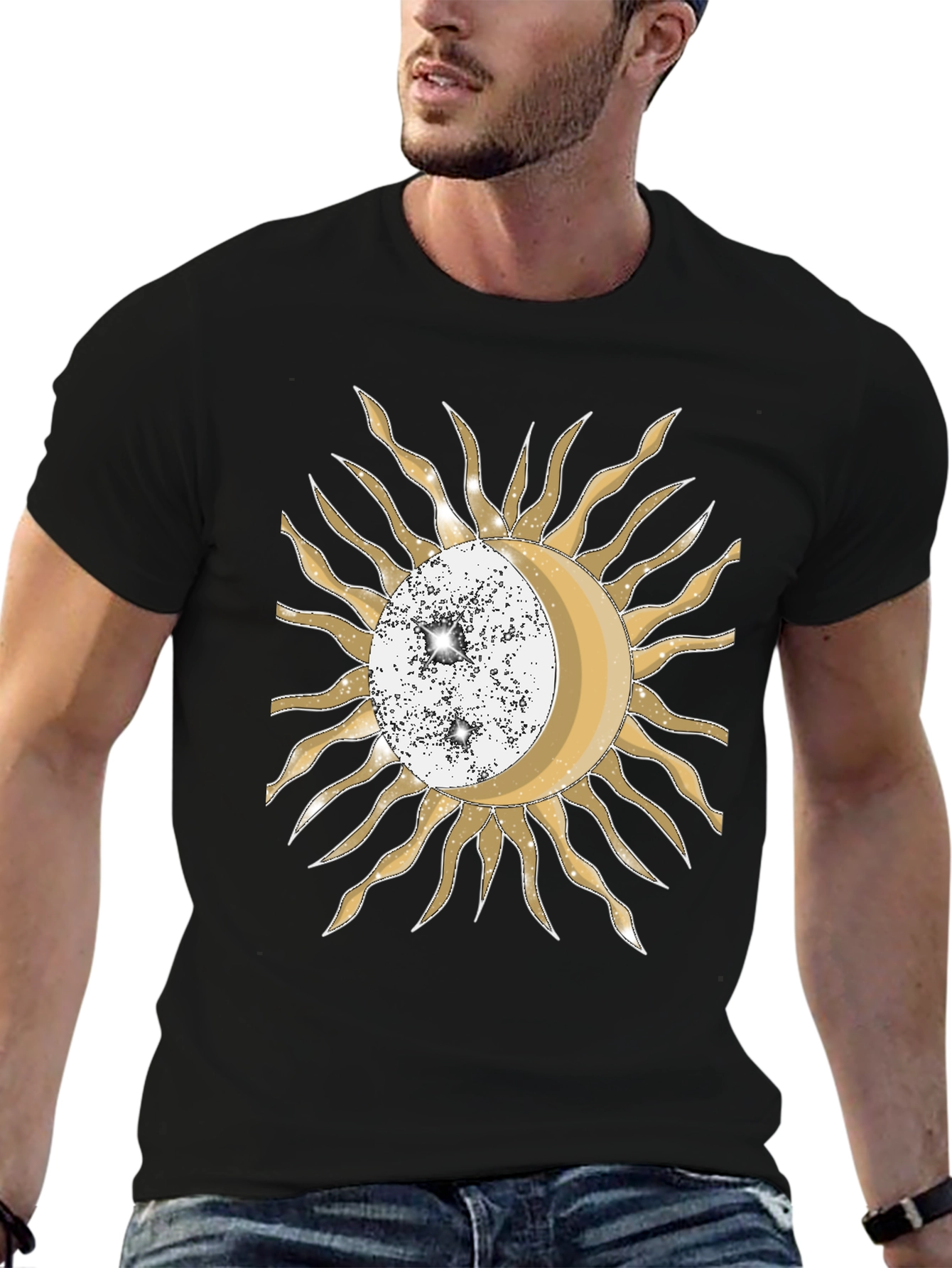 Black Celestial Sun & Moon Graphic T-Shirt view 6