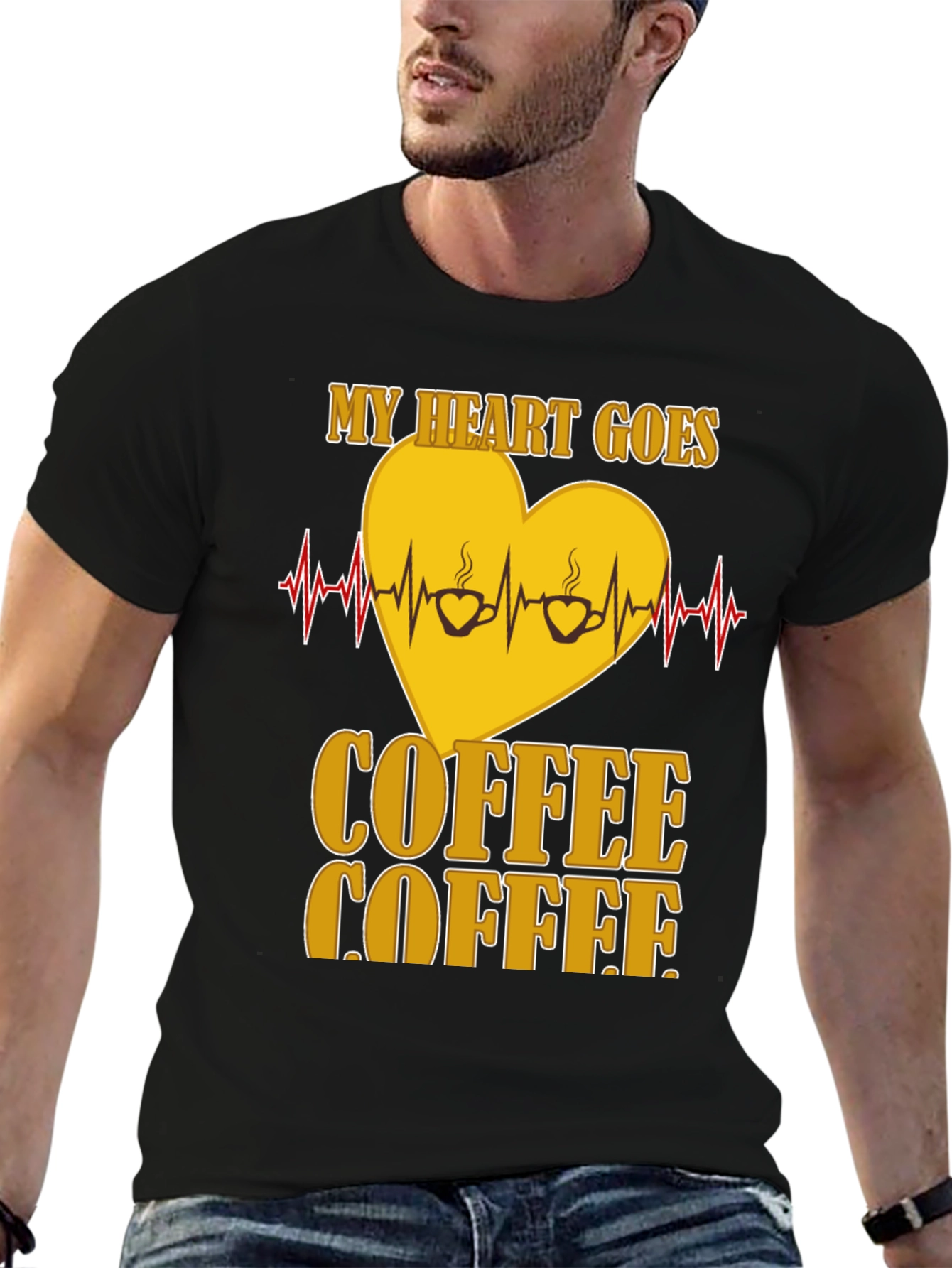 Black Coffee Lover's Heartbeat T-Shirt view 6