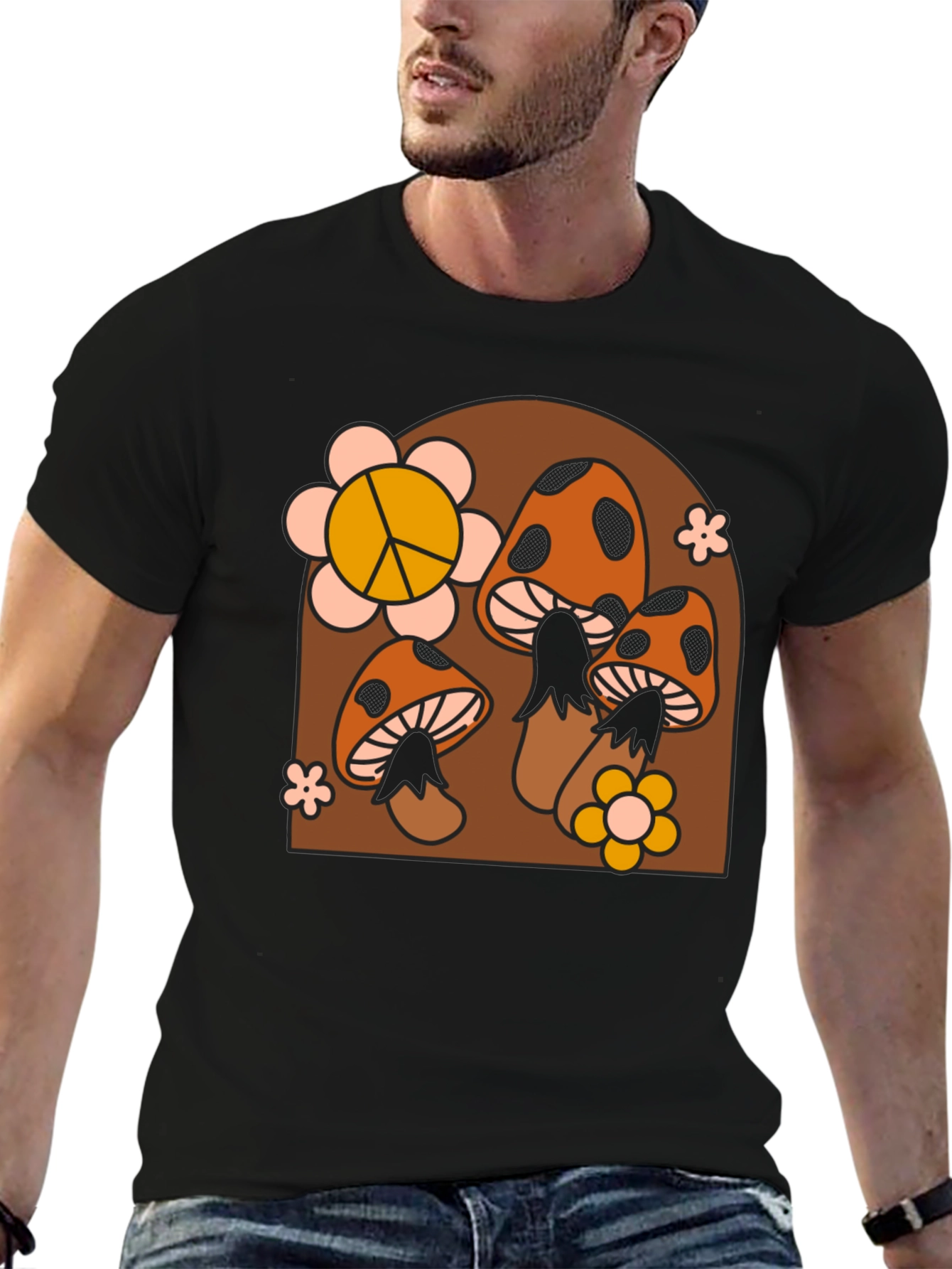Black Retro Mushroom T-Shirt view 6