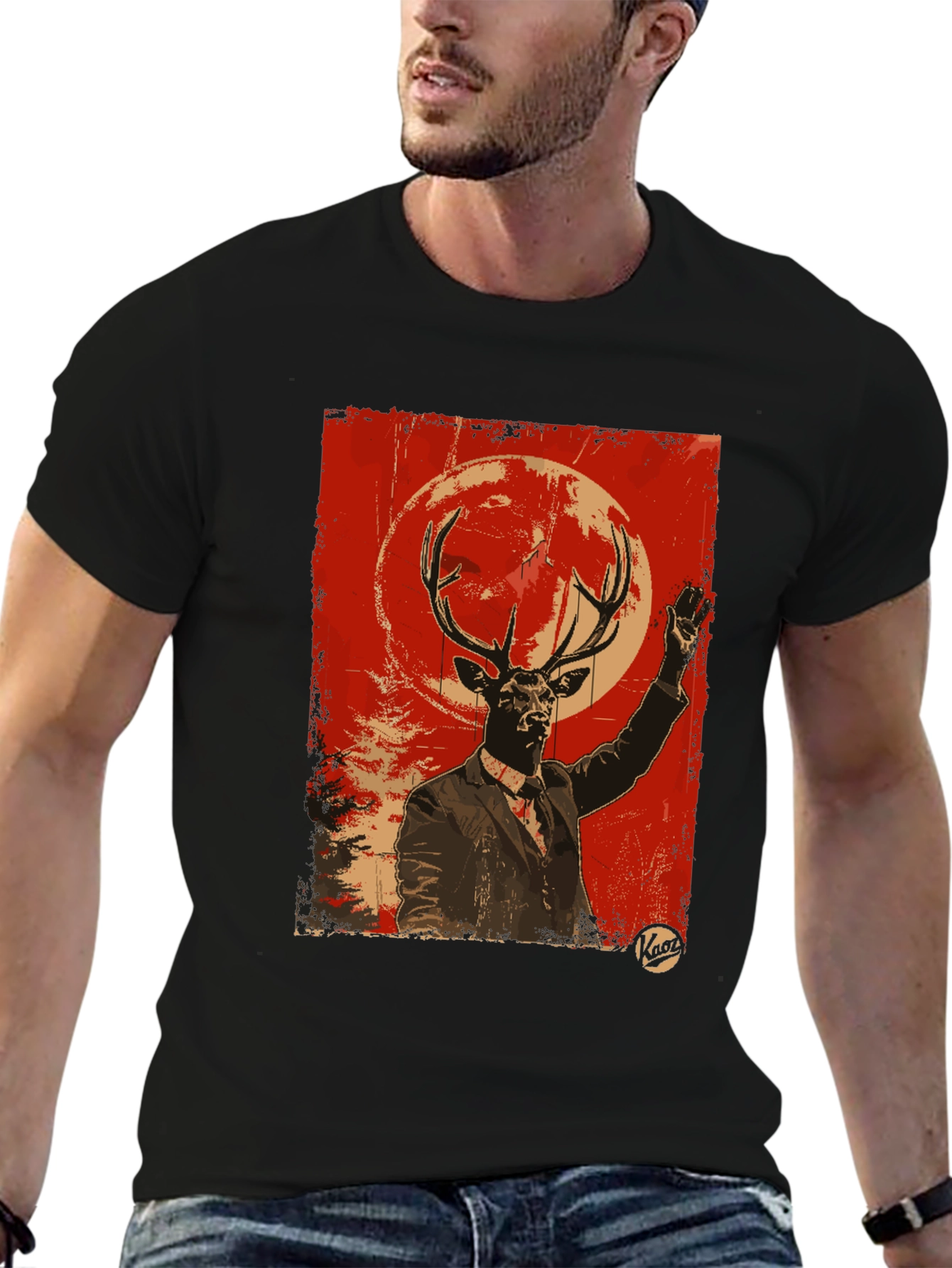 Black Deer Man Graphic Tee - Unique Animal Art T-Shirt view 6