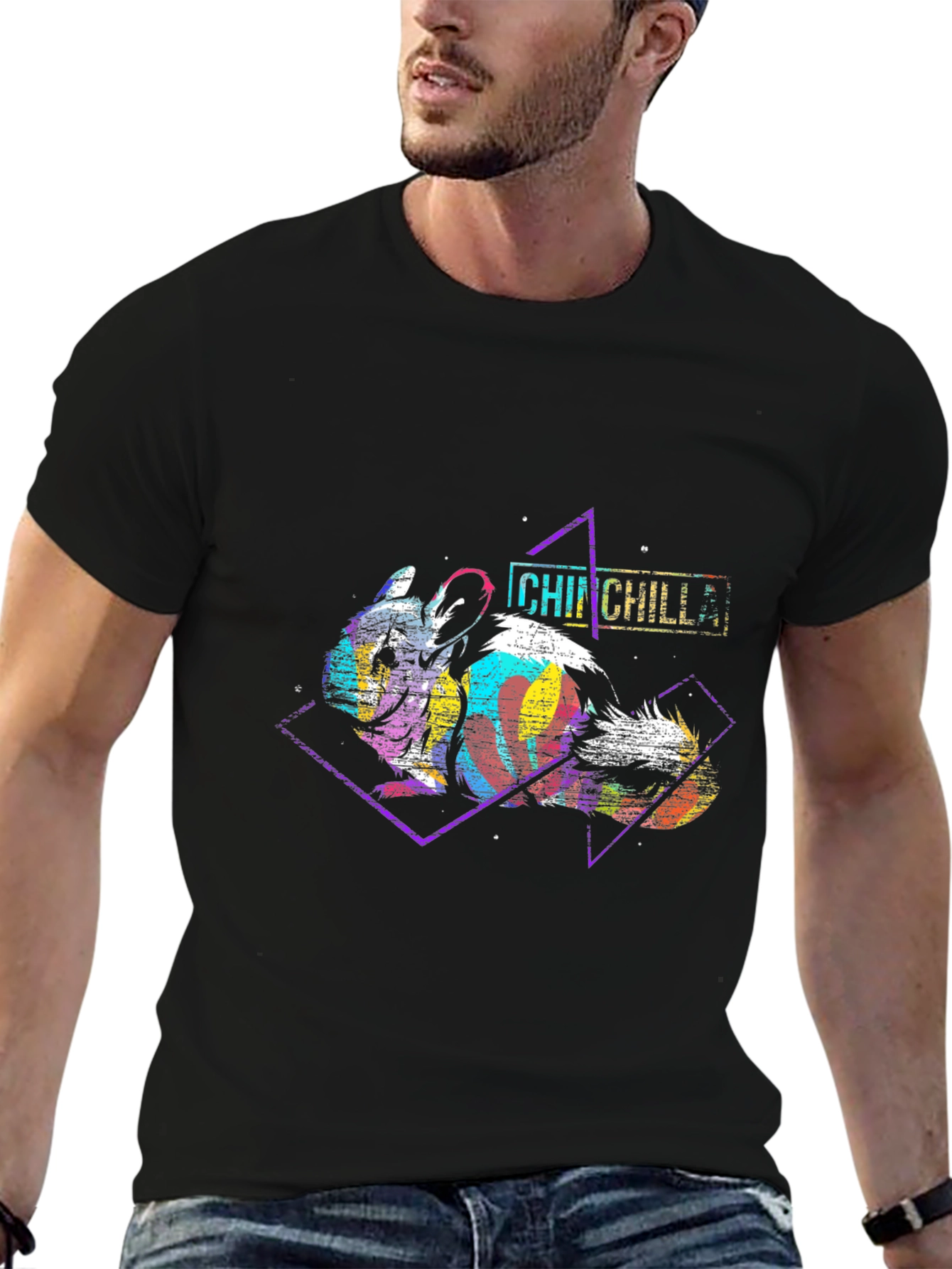 Black Retro Chinchilla Graphic Tee - Unique Design! view 6