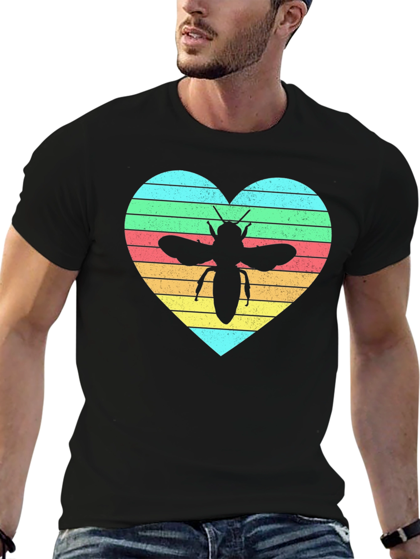 Black Bee Heart T-Shirt - Black, Short Sleeve, Graphic Tee view 6