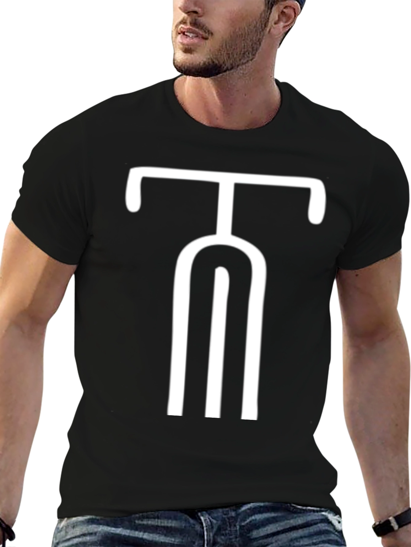 Black Modern Minimalist T-Shirt with Geometric Design - Black view 6