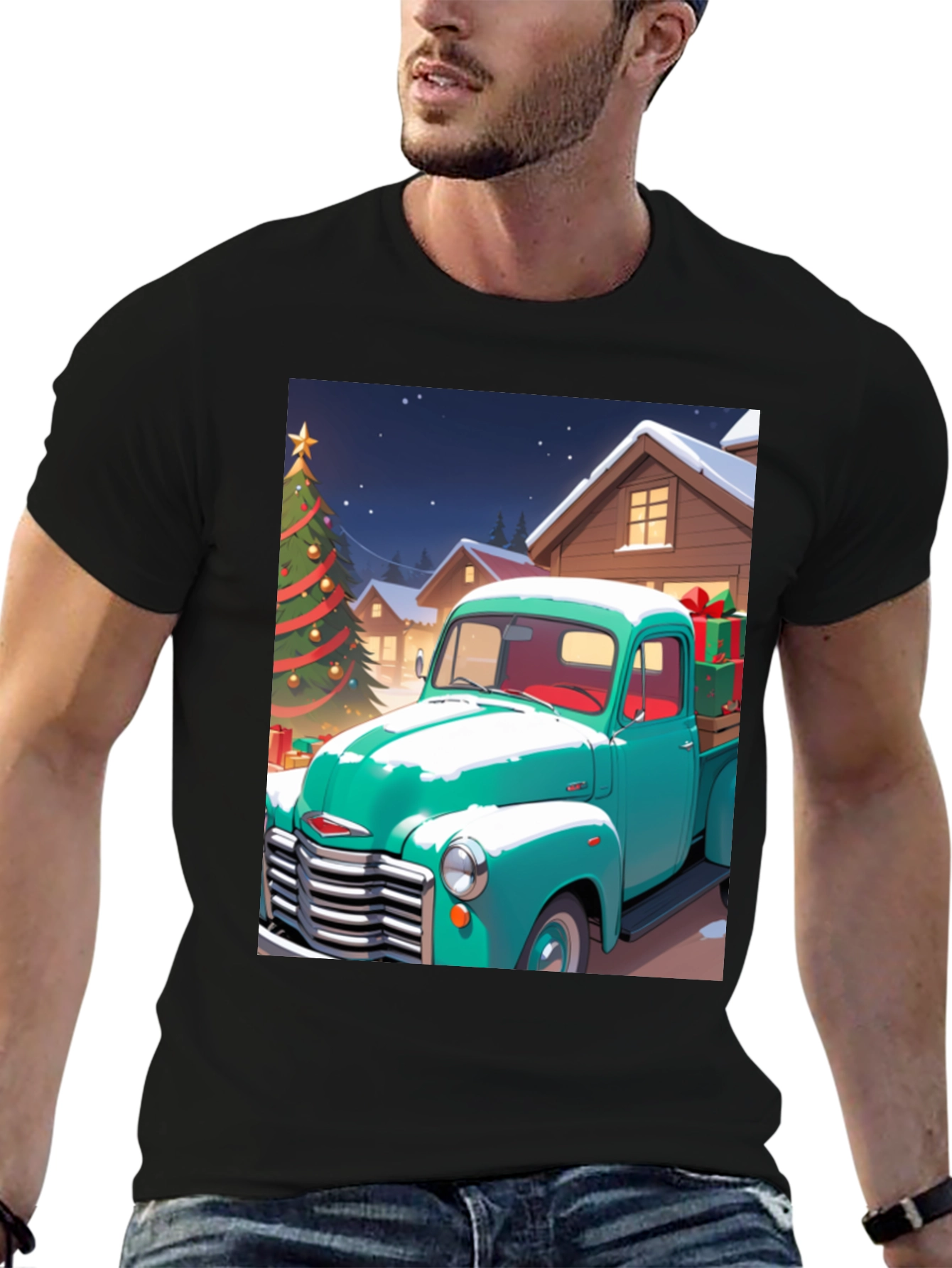 Black Christmas Truck Graphic Tee view 6