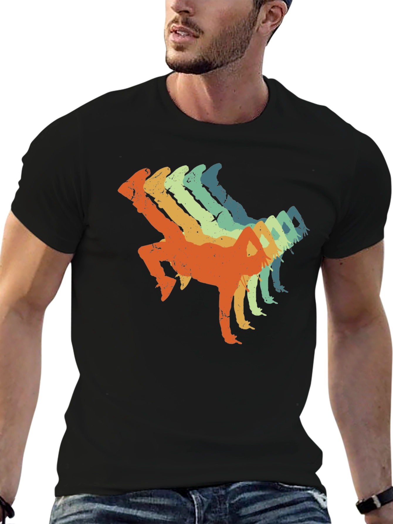 Black Retro Breakdance Graphic Tee - Black Cotton Blend view 6