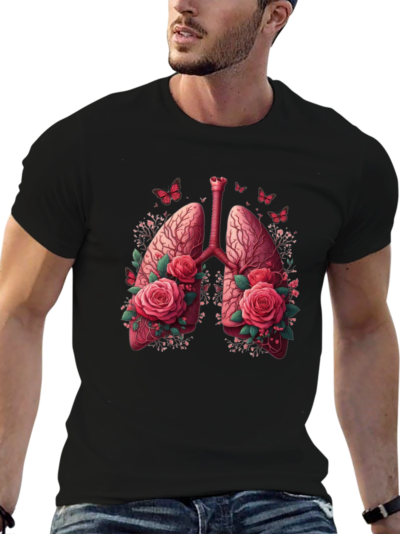 Black Floral Lung Anatomy Graphic Tee - Unisex view 6