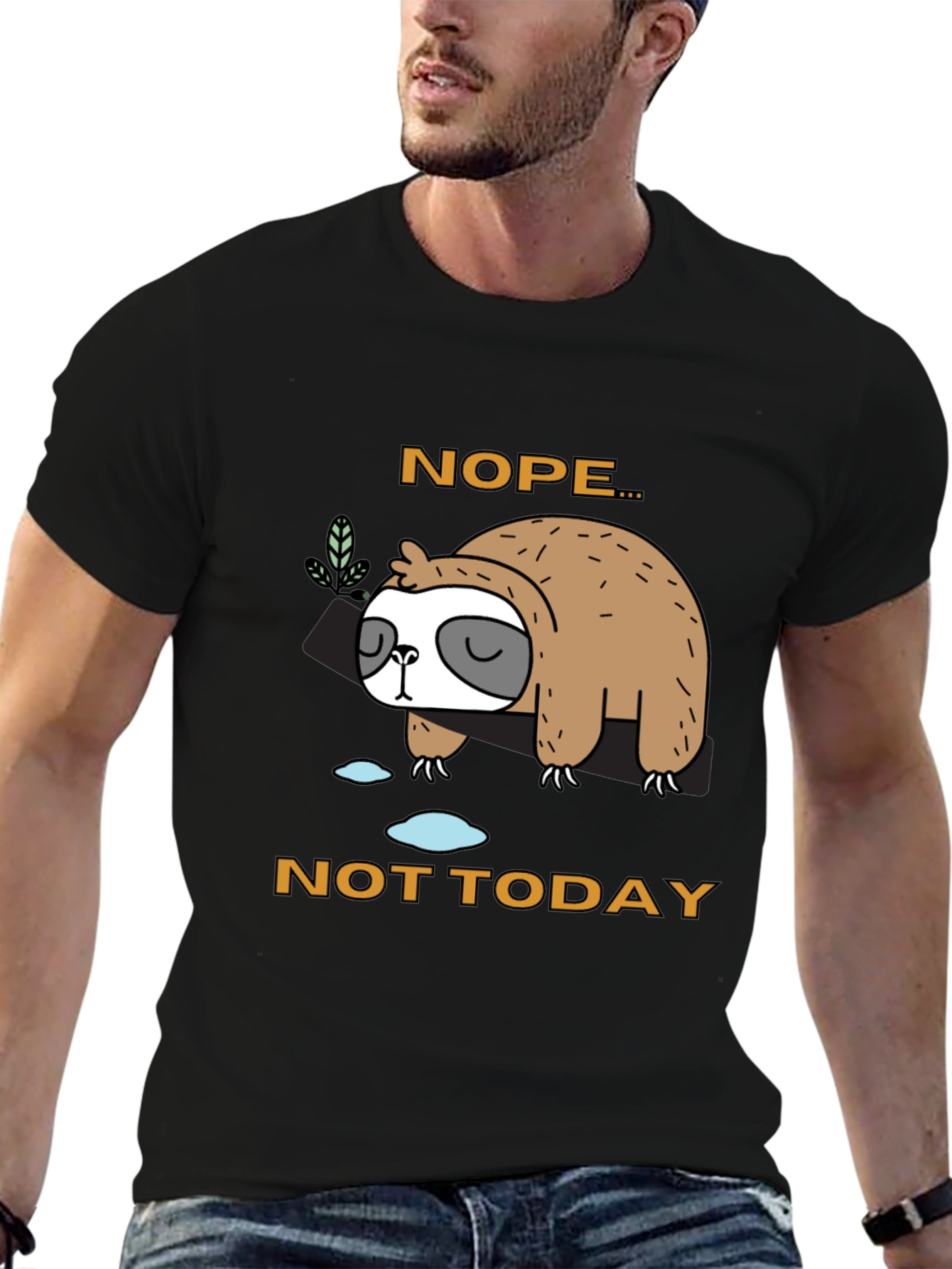 Black Nope, Not Today Sloth Graphic T-Shirt view 6