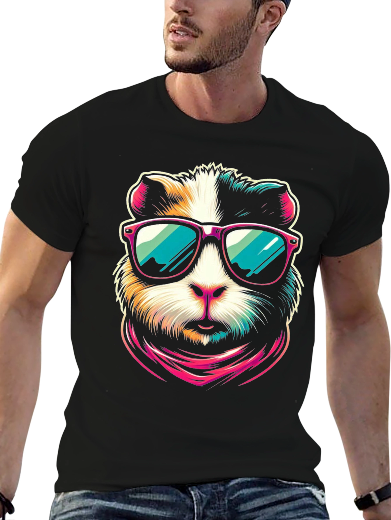 Black Cool Guinea Pig Graphic Tee view 6
