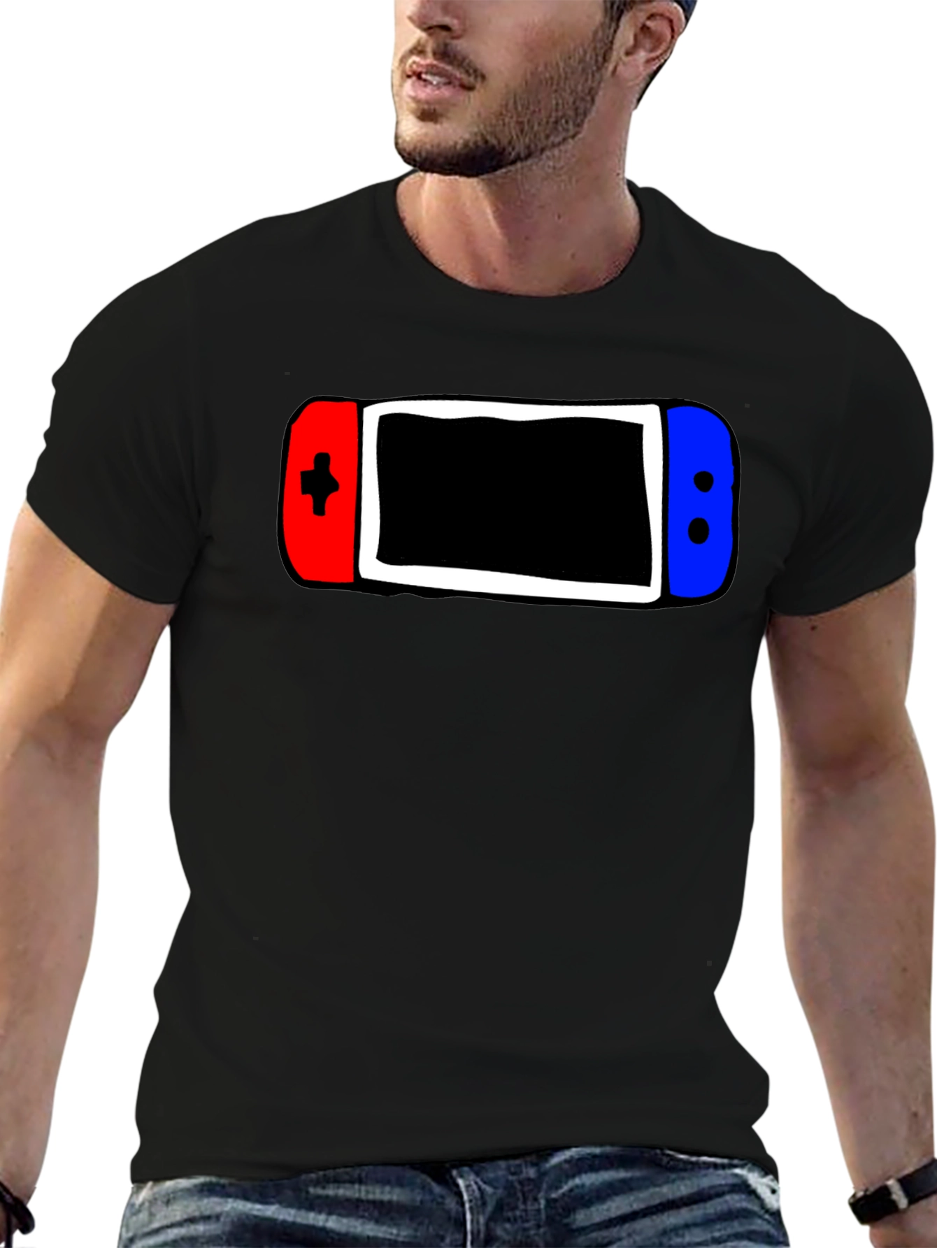 Black Gamer Style Tee - Console Controller Graphic T-Shirt view 6