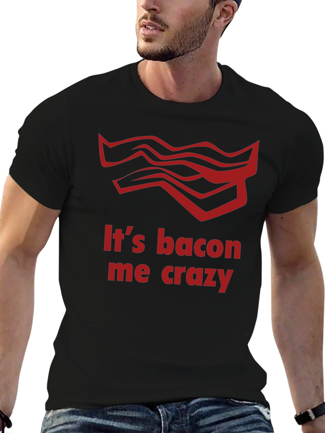 Black It's Bacon Me Crazy T-Shirt view 6