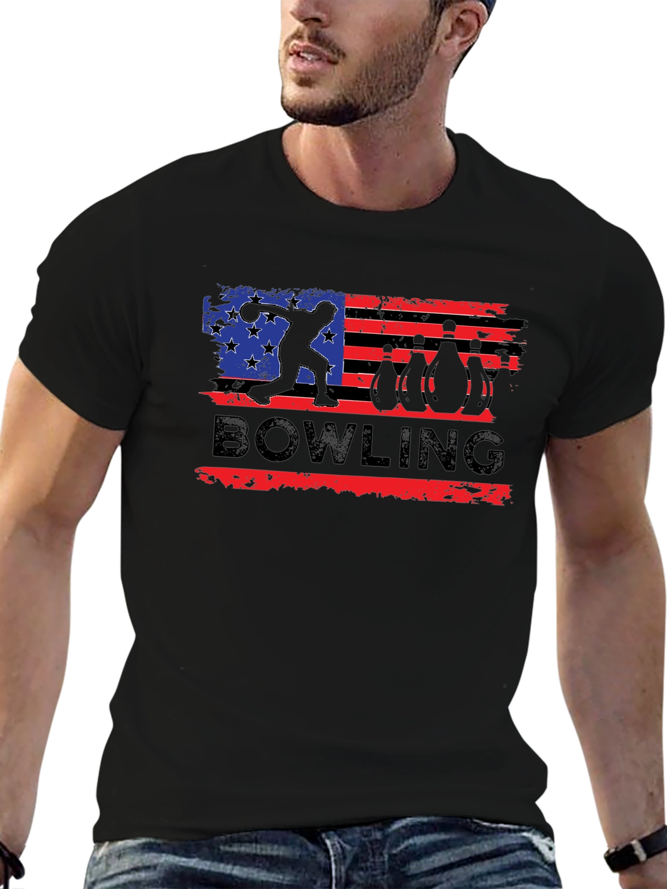 Black Bowling USA Flag Graphic T-Shirt view 6