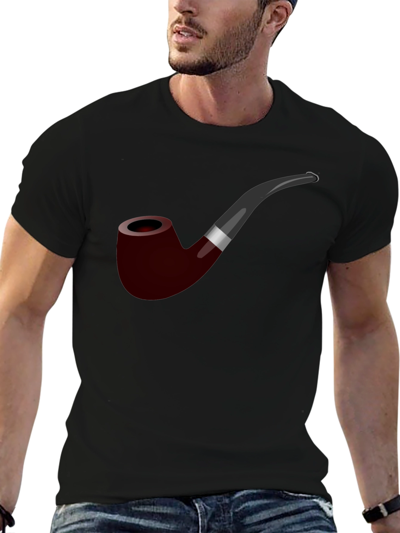 Black Smoking Pipe Graphic T-Shirt - Classic Style view 6