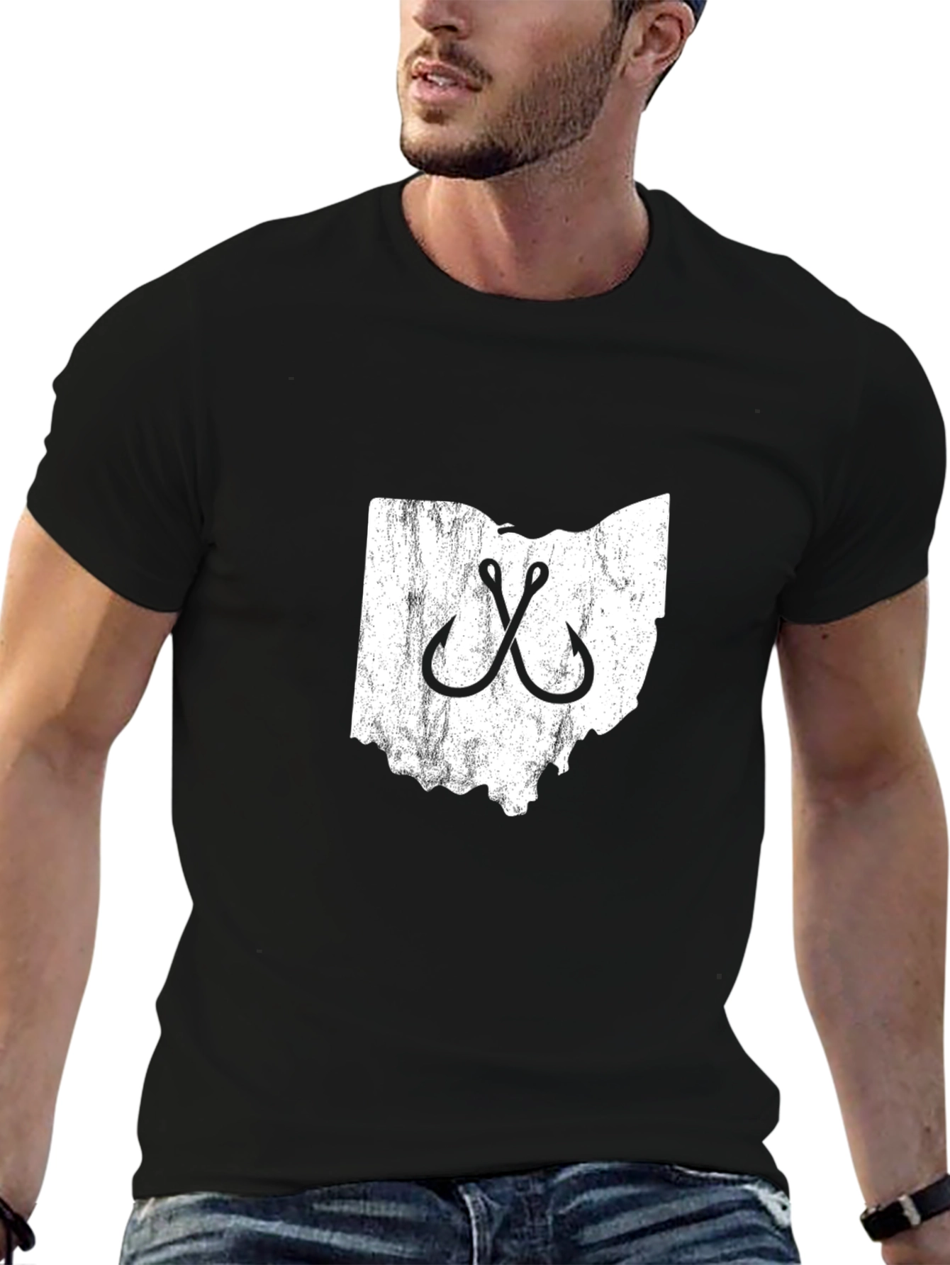 Black Ohio Fishing Hook T-Shirt - Black view 6