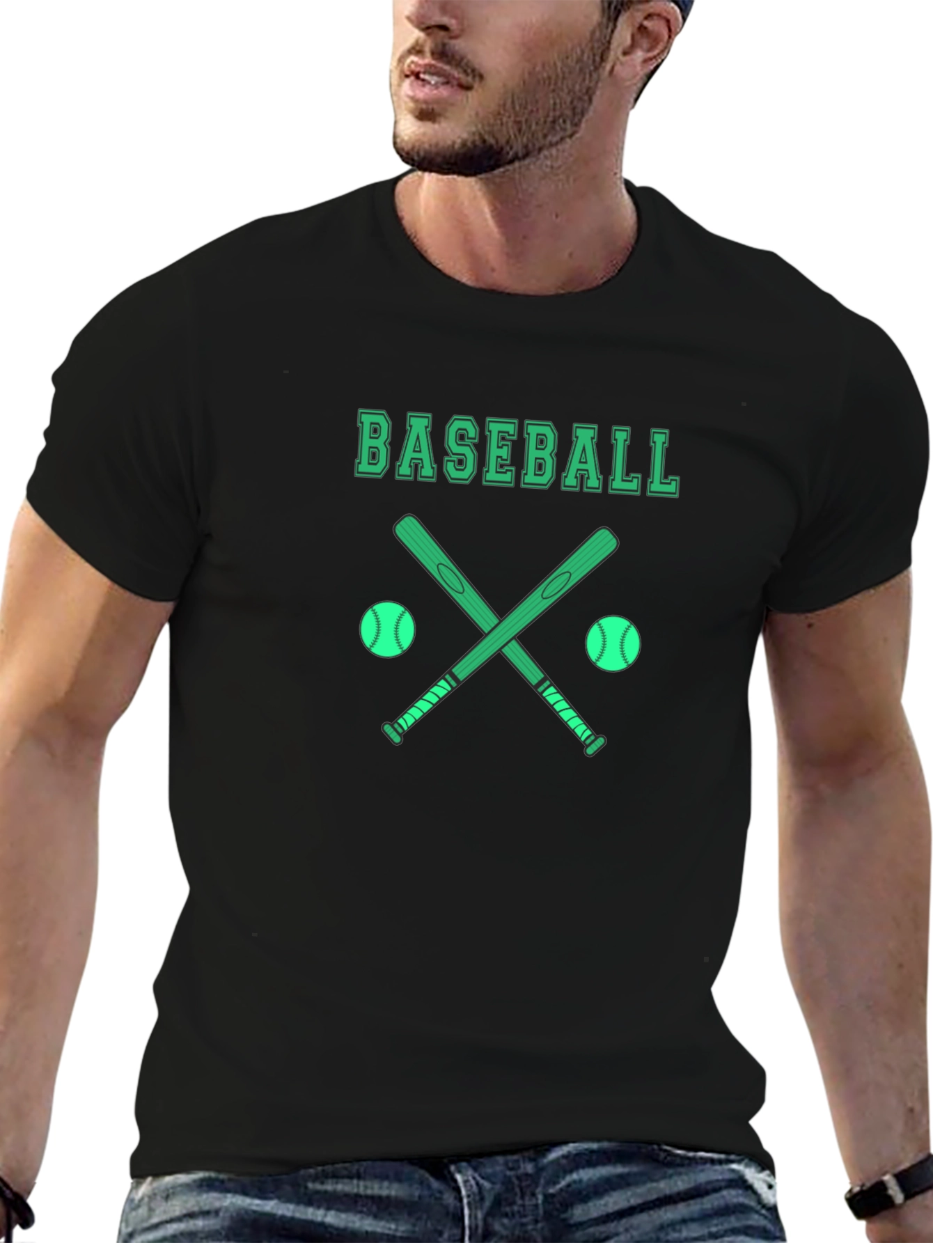 Baseball Graphic T-Shirt - Black Cotton Tee - 6