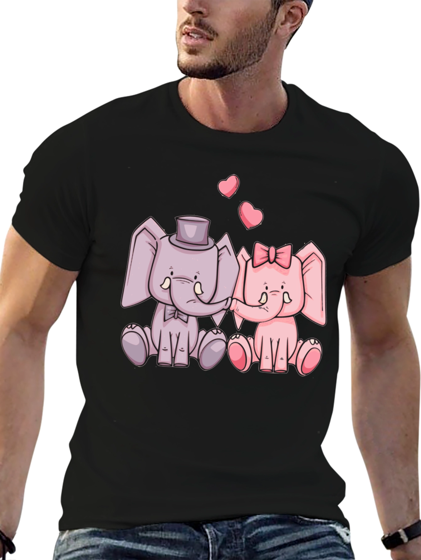 Black Elephant Love T-Shirt - Cute Cartoon Design view 6