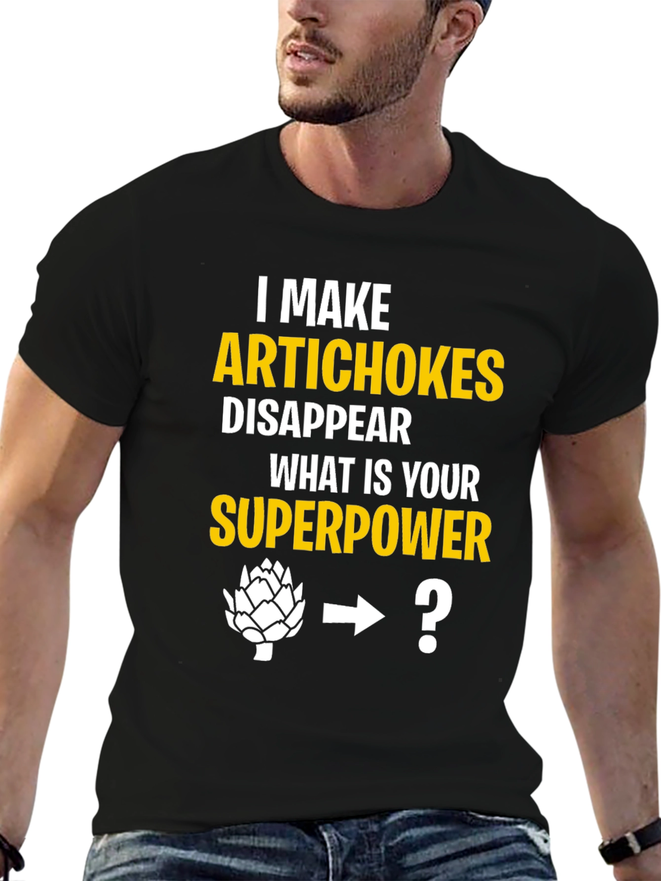 Black Artichoke Superpower Tee - Funny Foodie T-Shirt view 6