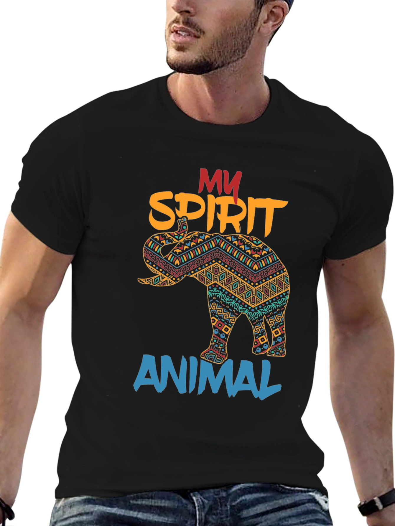 Black Elephant Spirit Animal Graphic T-Shirt view 6