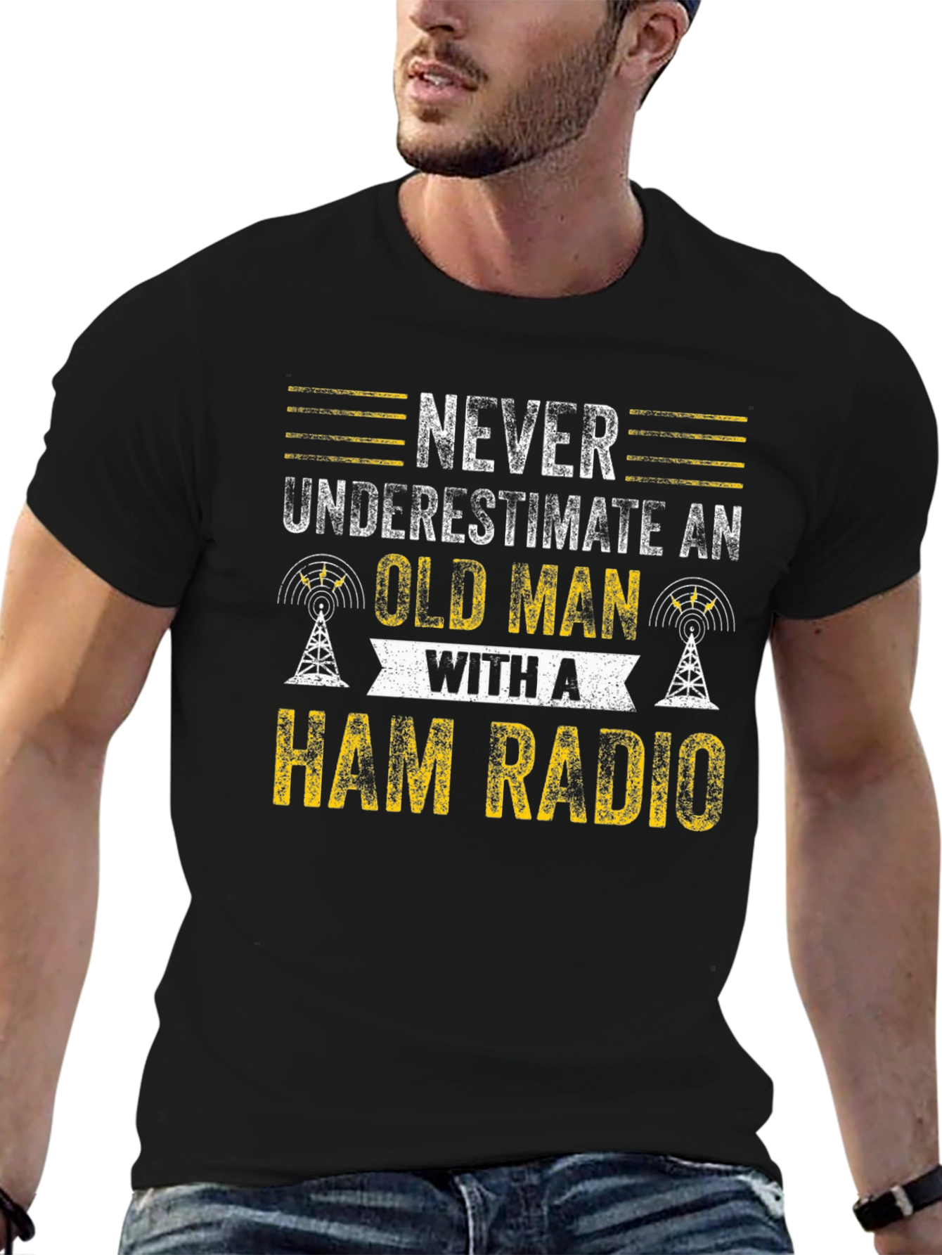 Black Ham Radio Old Man T-Shirt view 6