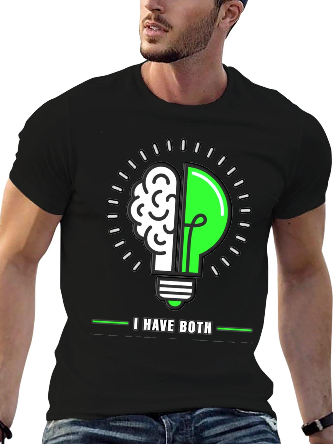 Black Brain & Light Bulb Graphic T-Shirt - I Have Both! view 6