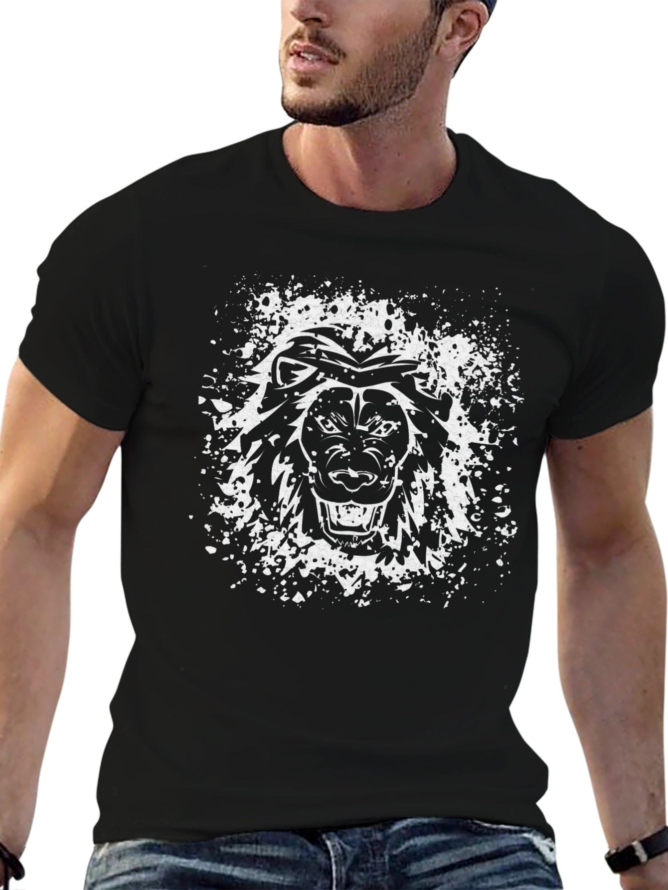 Black Lion Graphic Print T-Shirt - Bold Streetwear Style view 6
