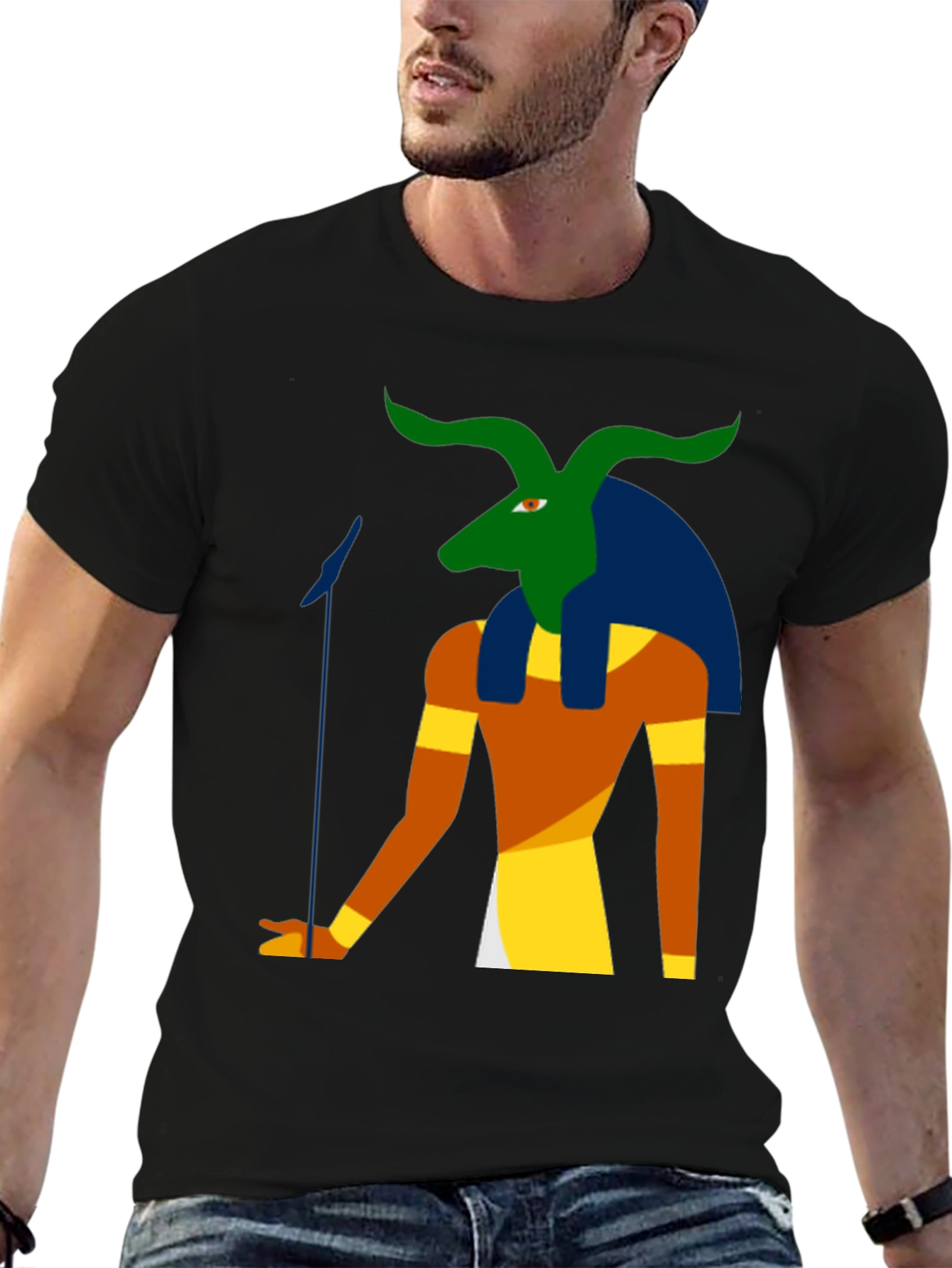 Black Egyptian Deity Graphic Tee - Black Cotton Shirt view 6