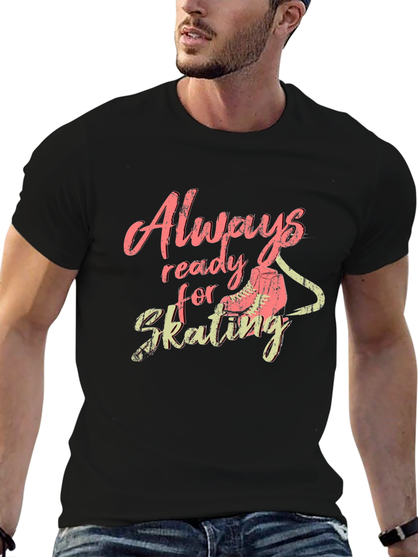 Black Always Ready for Skating Graphic T-Shirt view 6