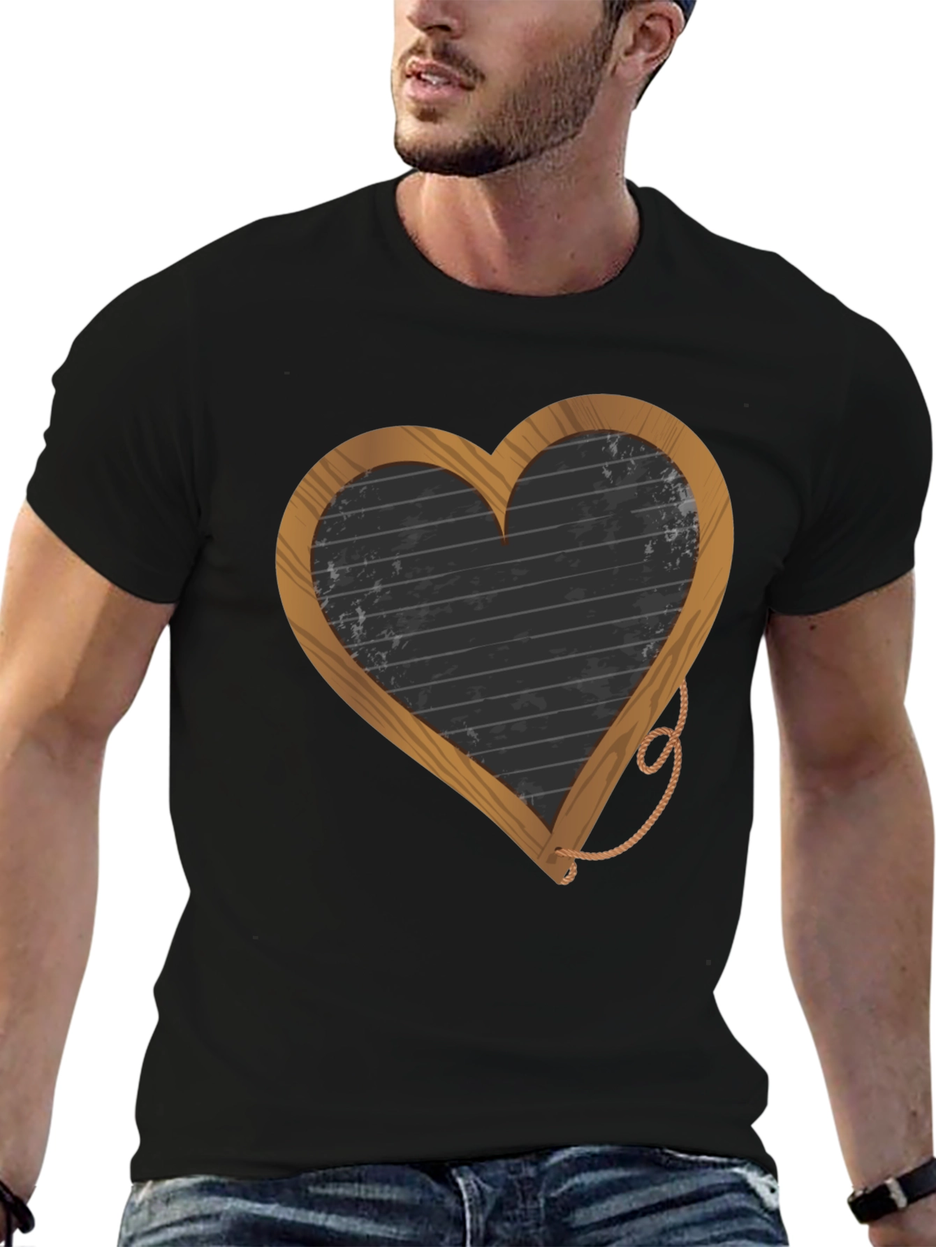 Black Heart-Shaped Blackboard Graphic T-Shirt view 6