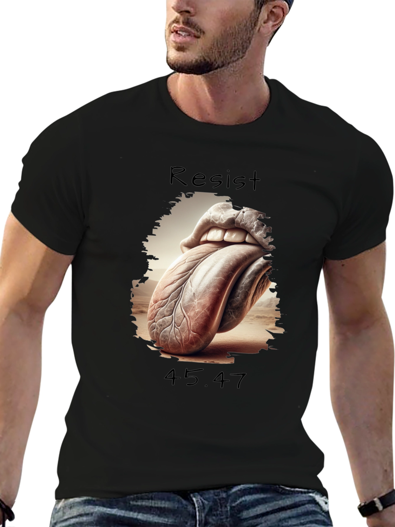 Black Resist 45.47 Graphic Tee - Unique Tongue Design view 6