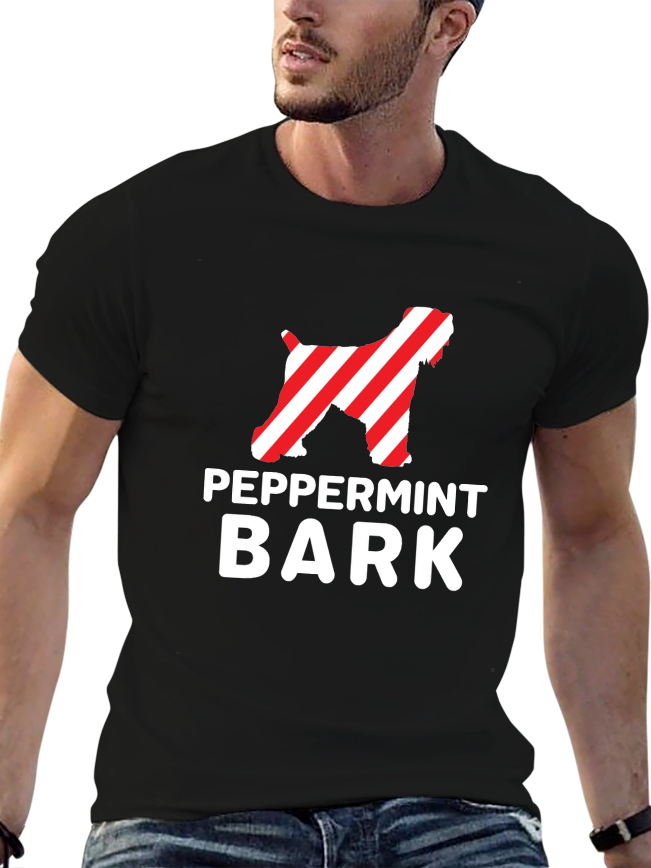 Black Peppermint Bark Dog T-Shirt - Festive Holiday Apparel view 6
