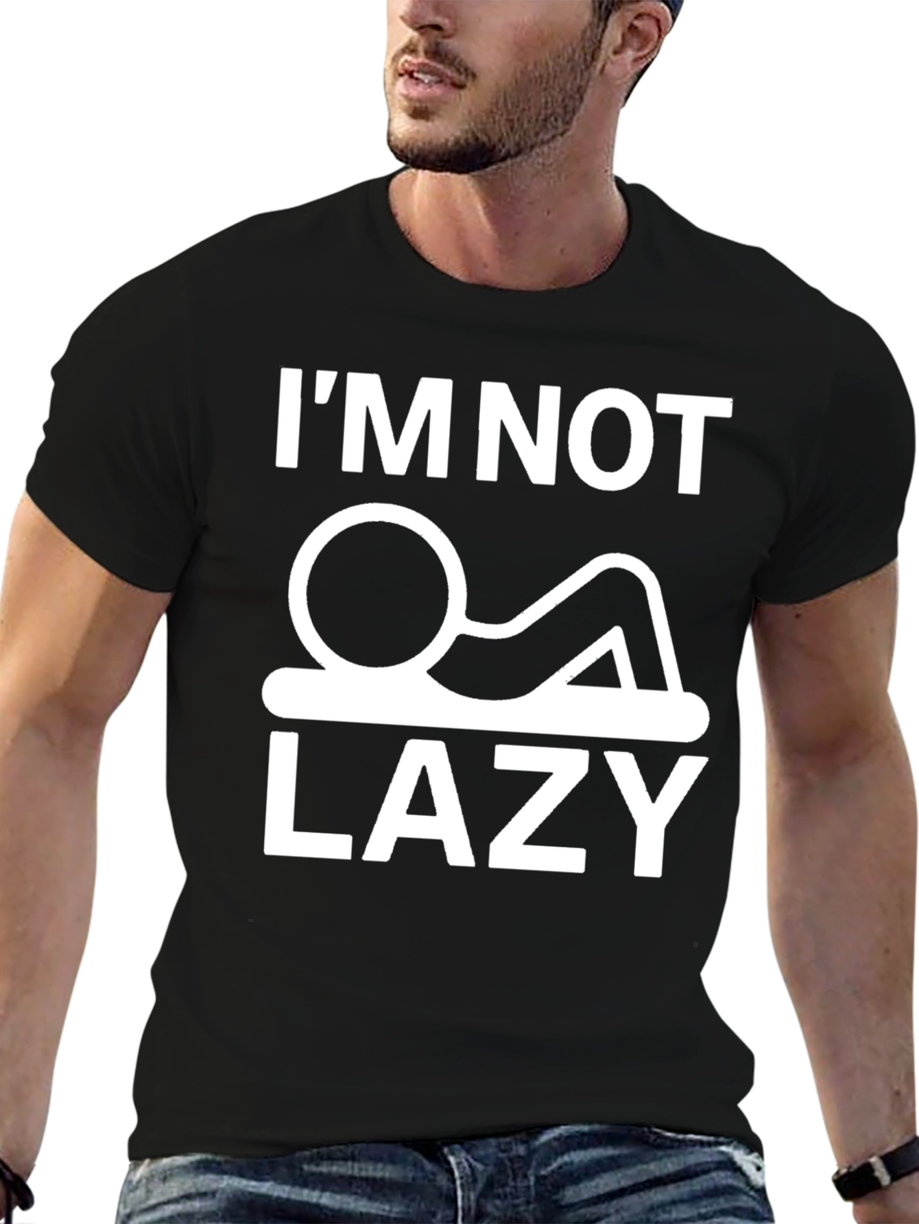 Black I'm Not Lazy Graphic T-Shirt - Black view 6