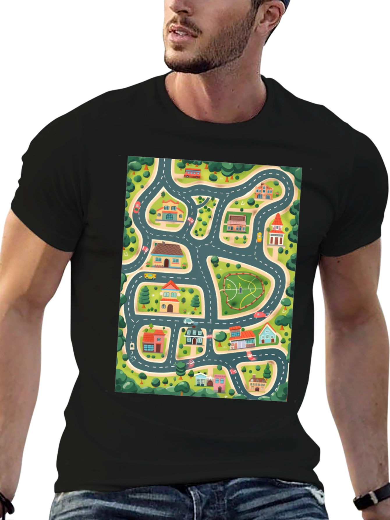 Black Road Map Graphic Black T-Shirt view 6