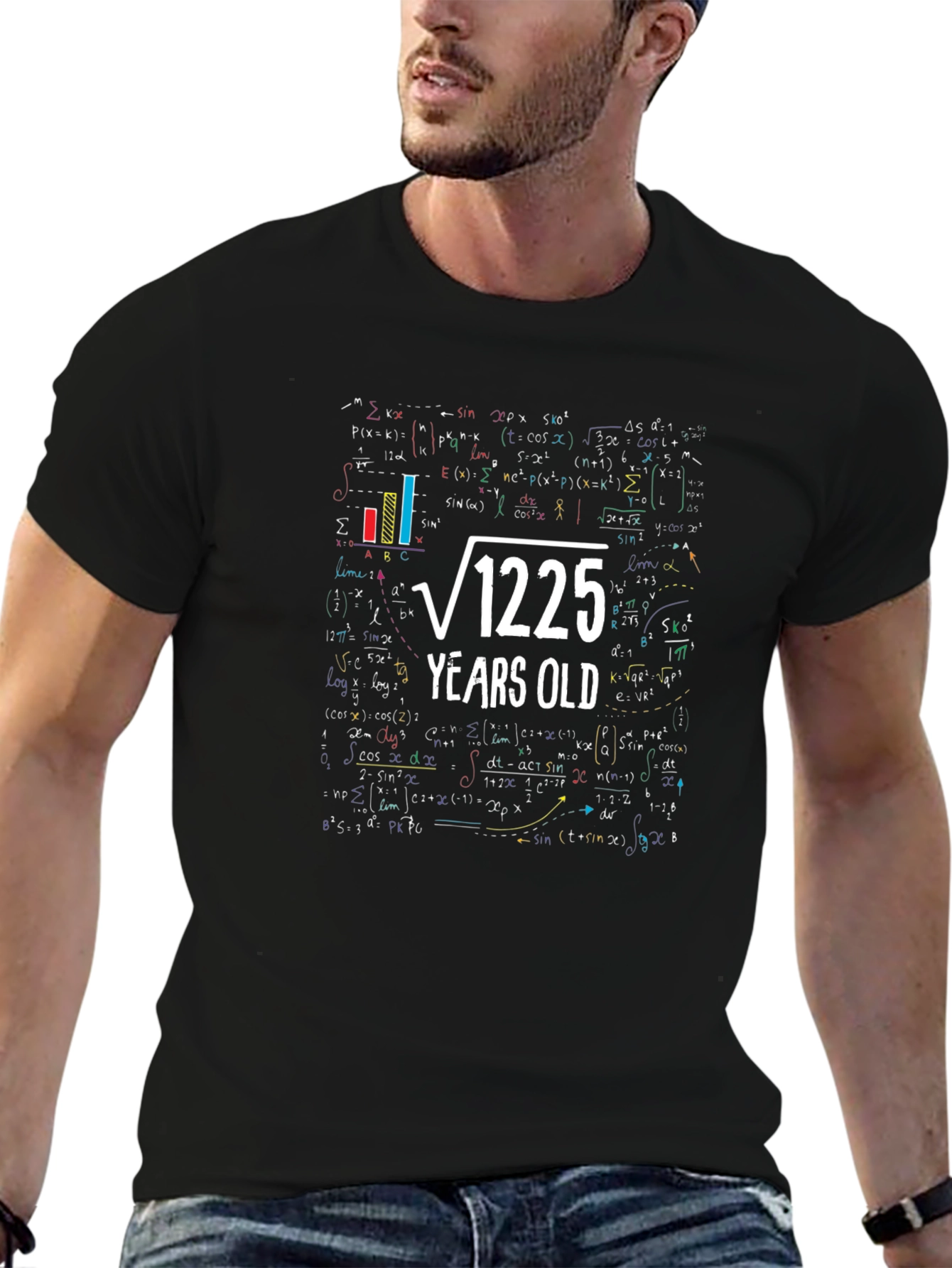 Black Math Formula Birthday T-Shirt - √1225 Years Old view 6