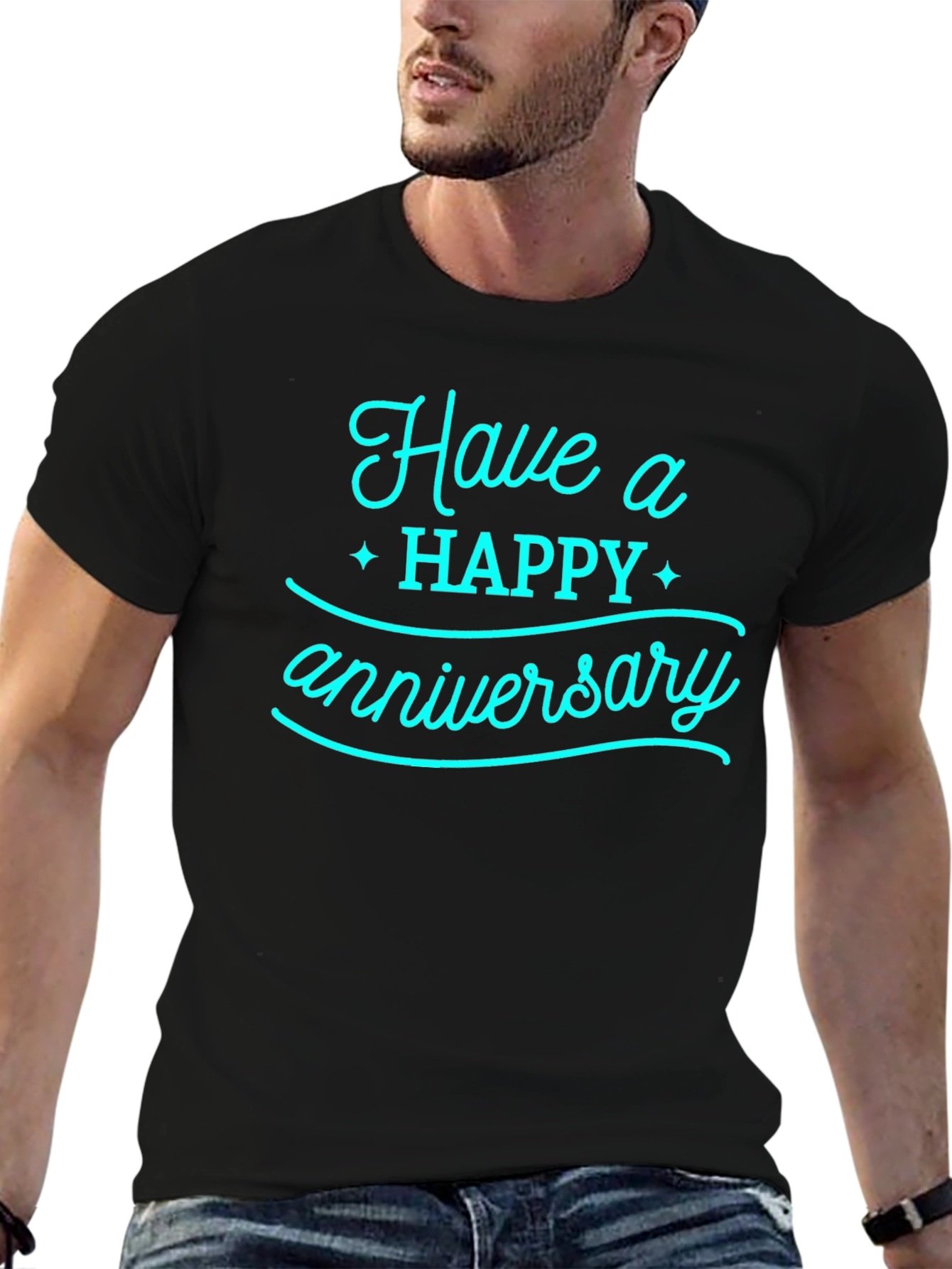 Black Happy Anniversary Graphic Tee - Black view 6