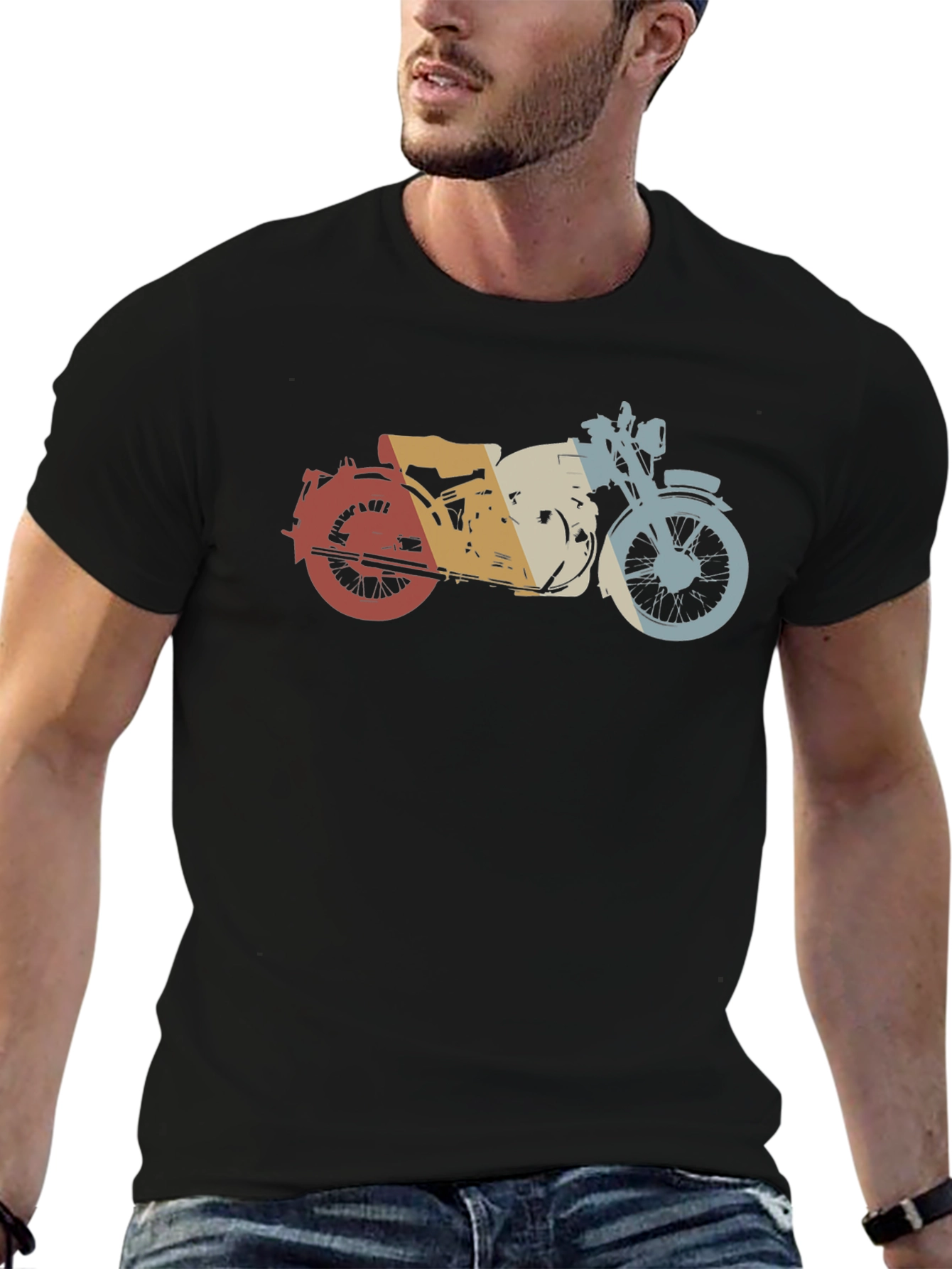 Black Retro Motorcycle Graphic Tee - Vintage Style Black T-Shirt view 6