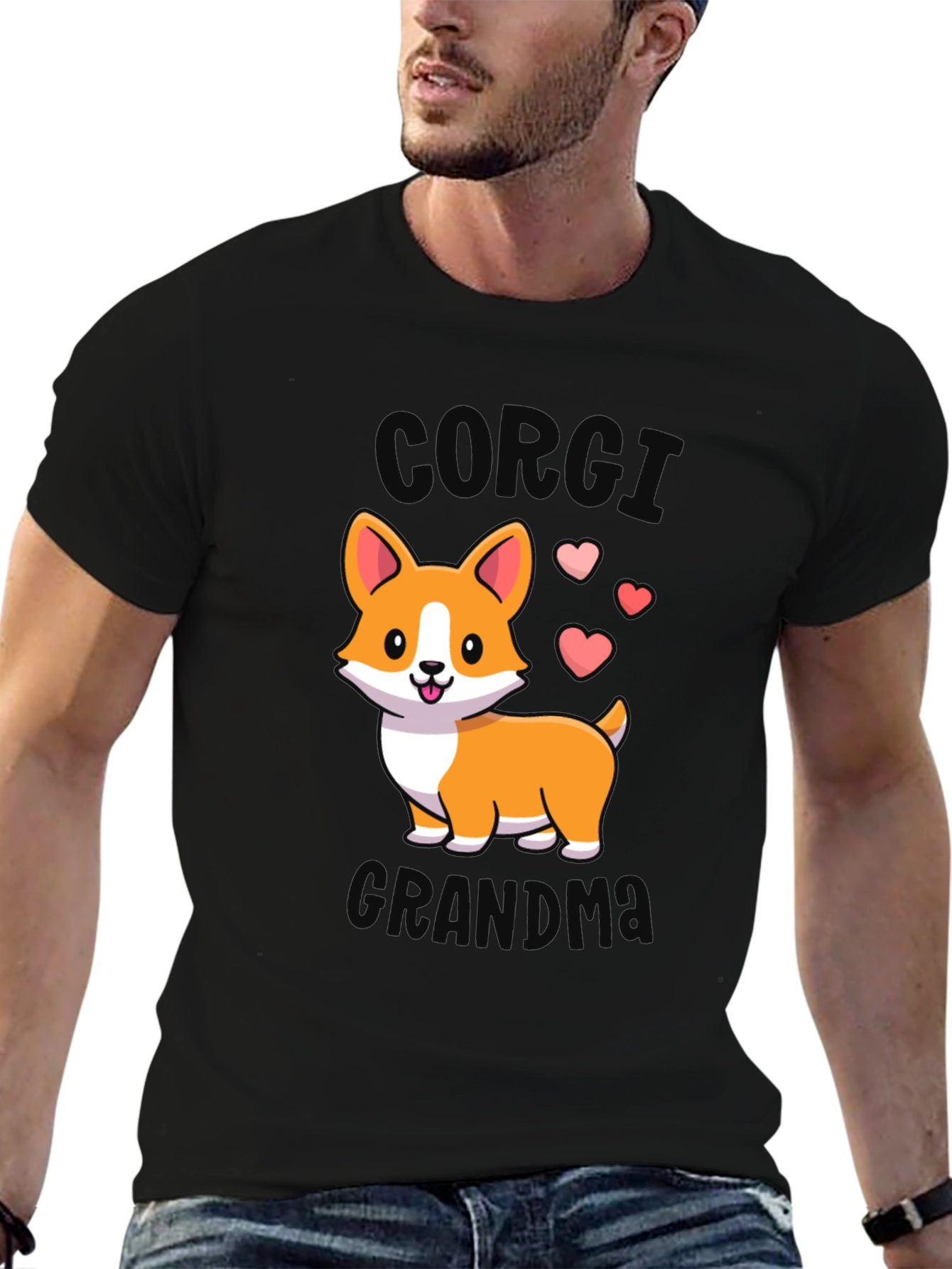 Black Corgi Grandma Black T-Shirt view 6