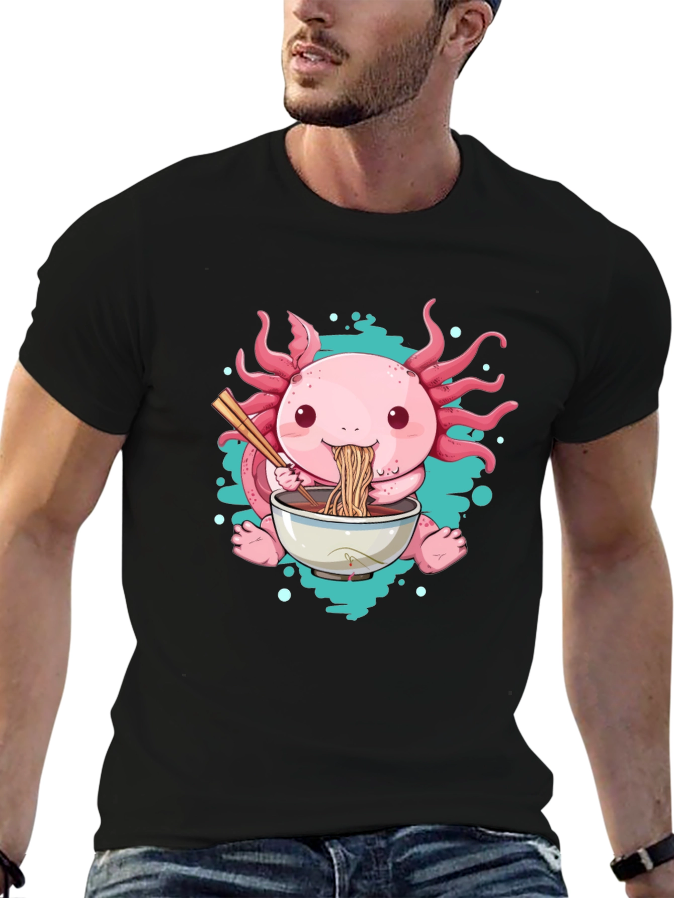 Black Axolotl Ramen T-Shirt - Cute Cartoon Tee view 6