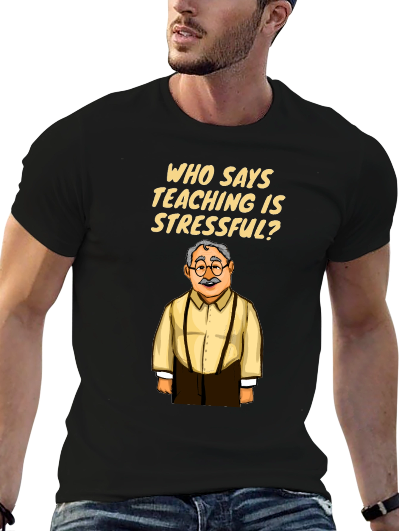 Black Funny Teacher T-Shirt: Teaching is Stressful? view 6