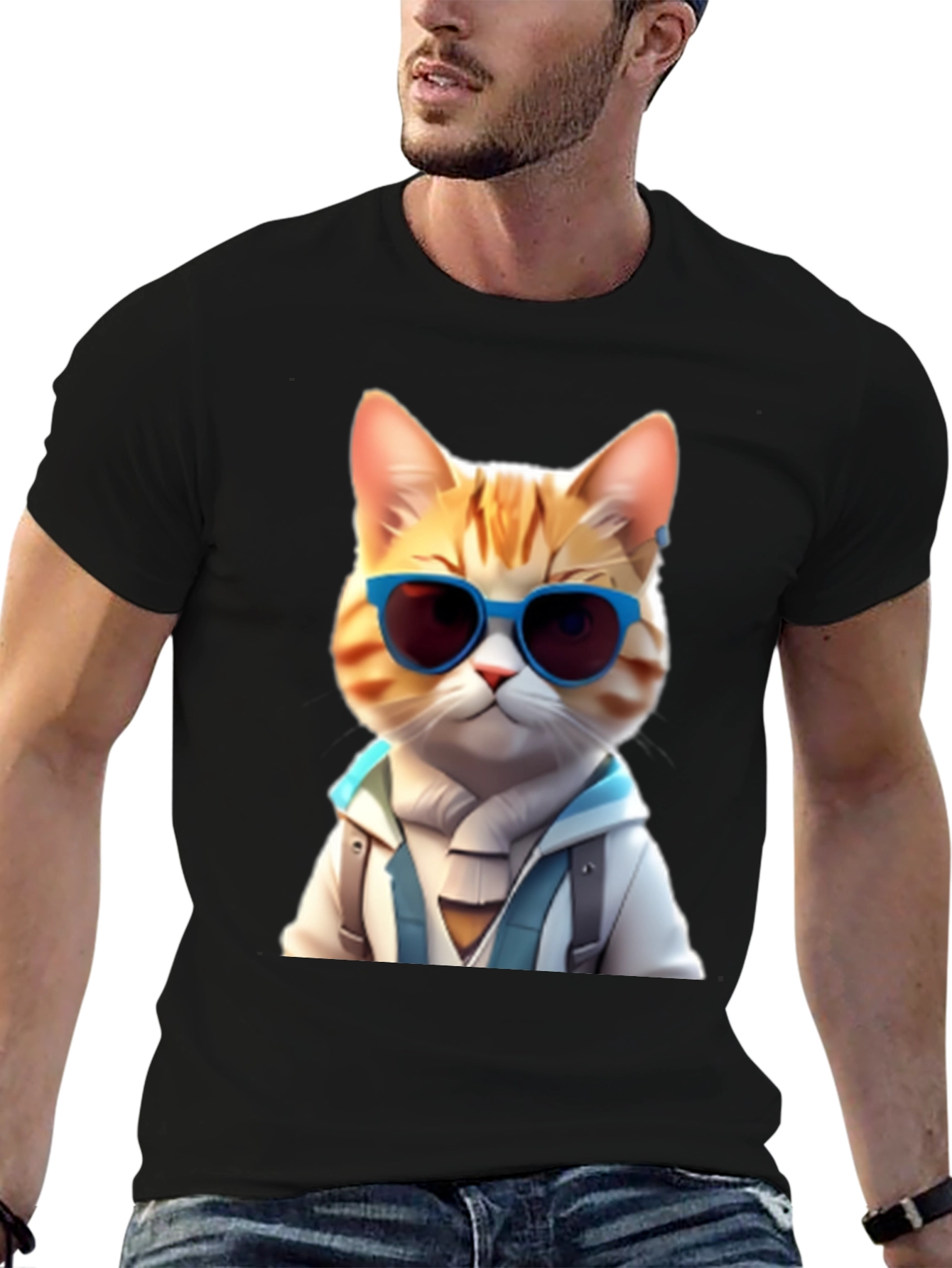 Black Cool Cat Graphic T-Shirt view 6
