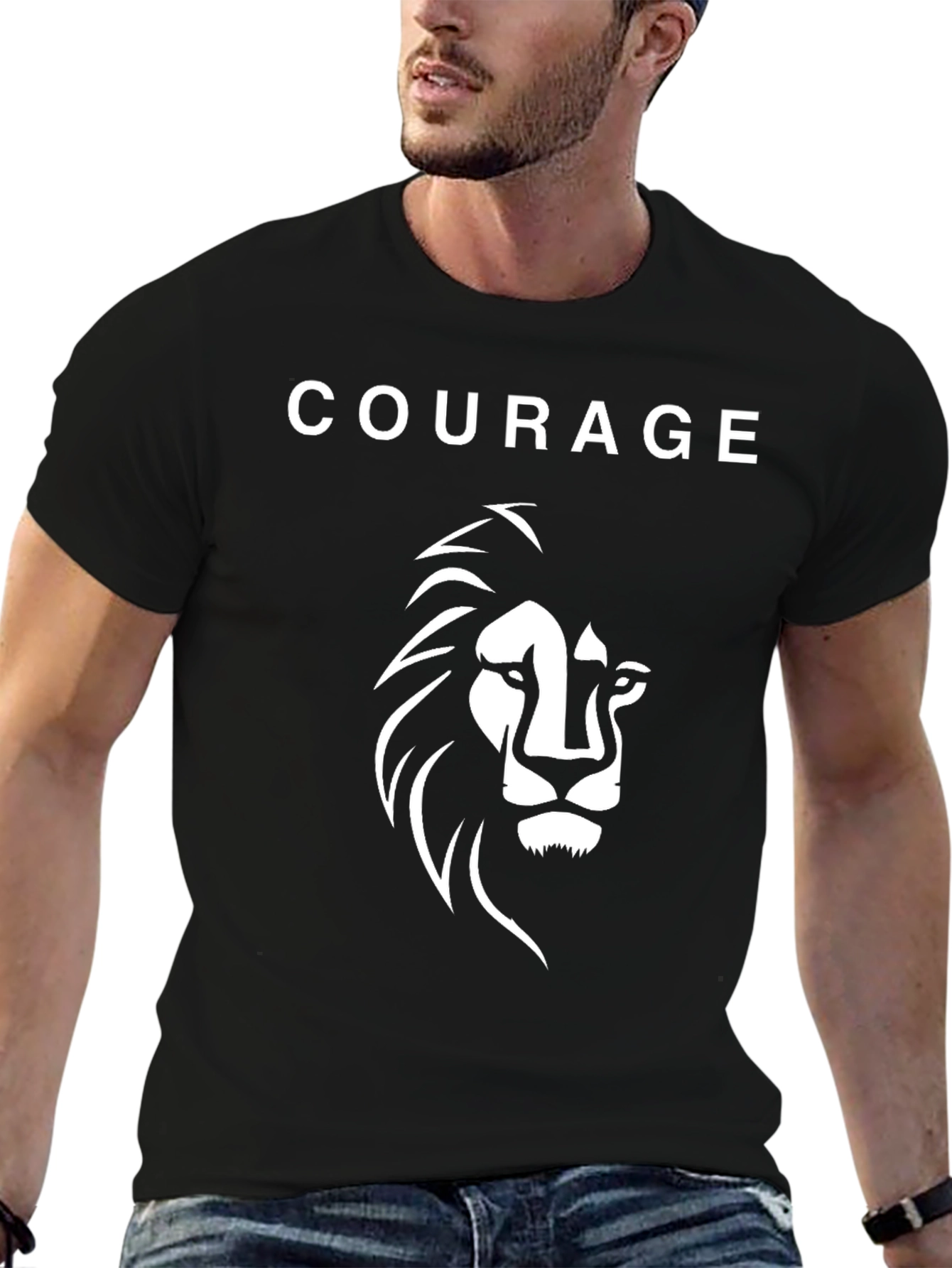 Black Courage Lion Graphic Print Men's Black T-Shirt view 6