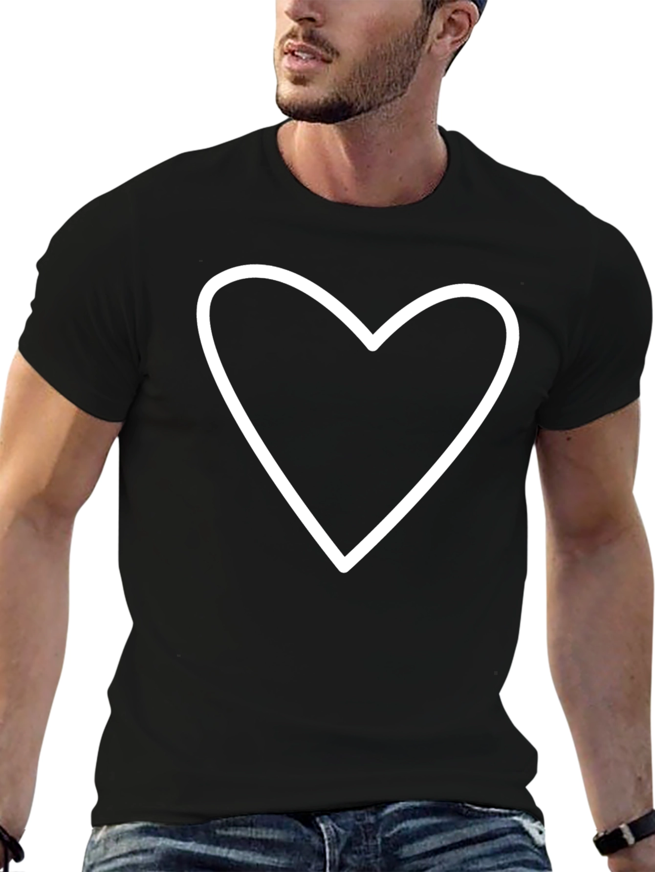 Black Heart Outline Graphic Tee - Casual Black Shirt view 6