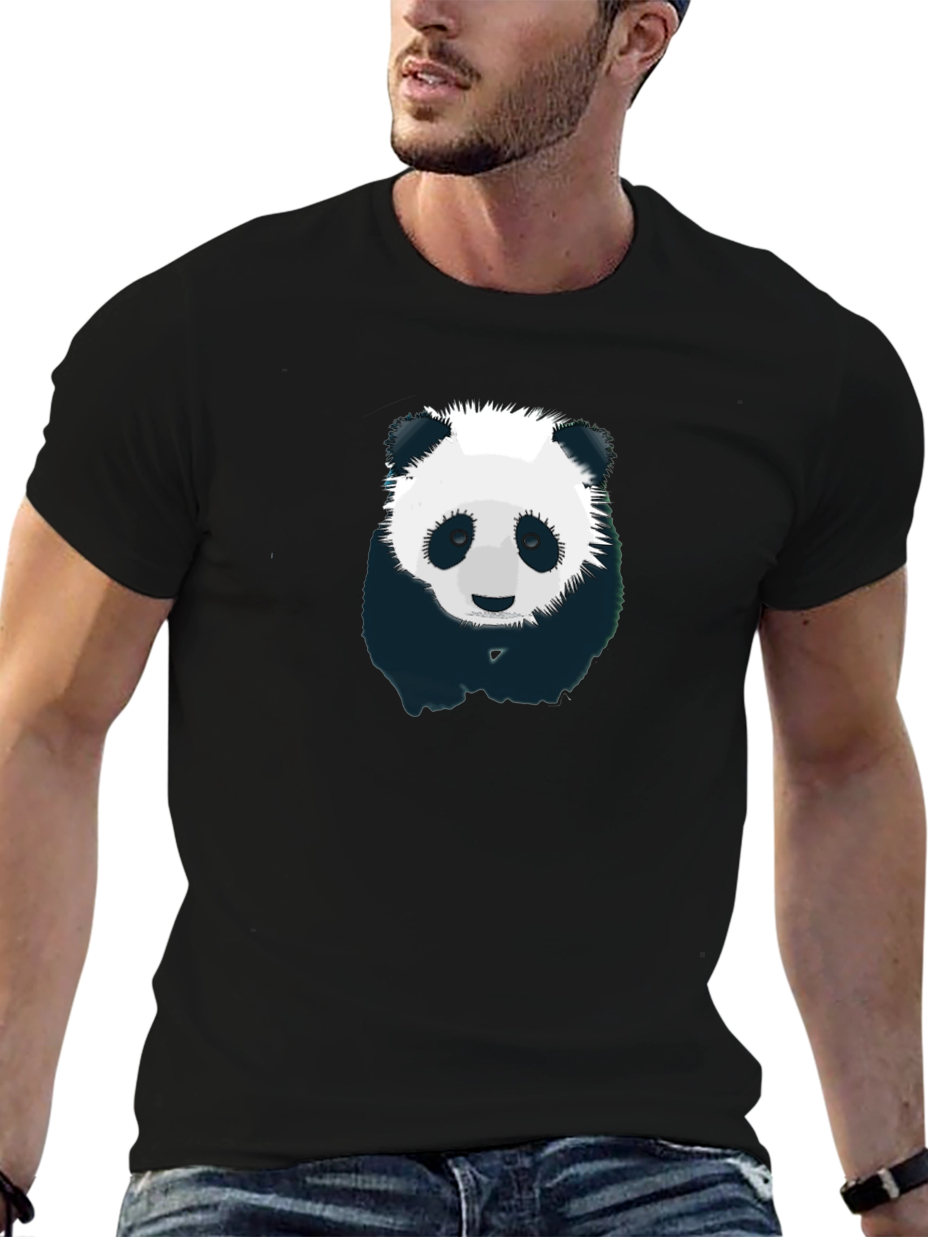 Black Panda Graphic T-Shirt - Men's Black Crew Neck view 6