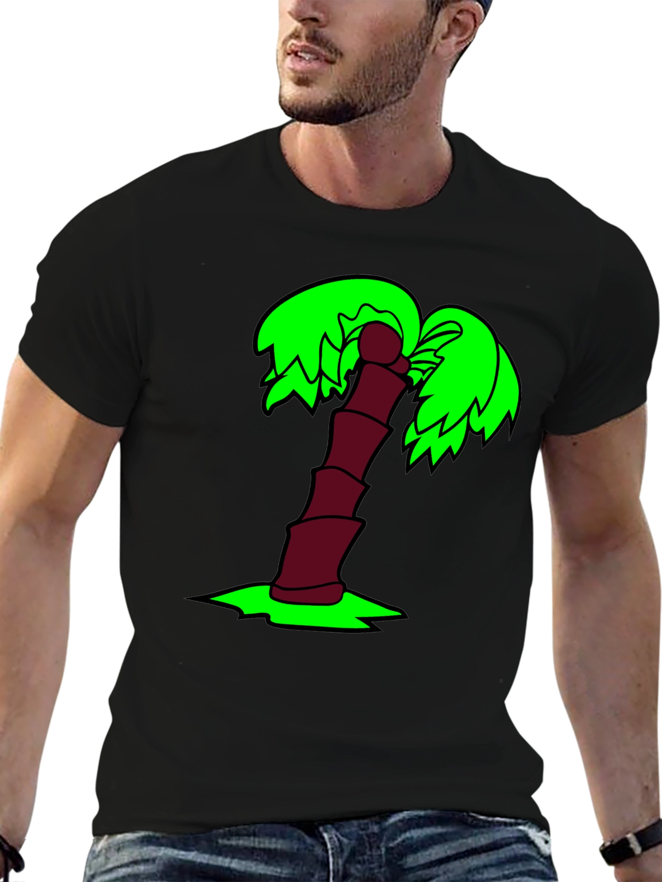Black Cartoon Palm Tree Black T-Shirt view 6