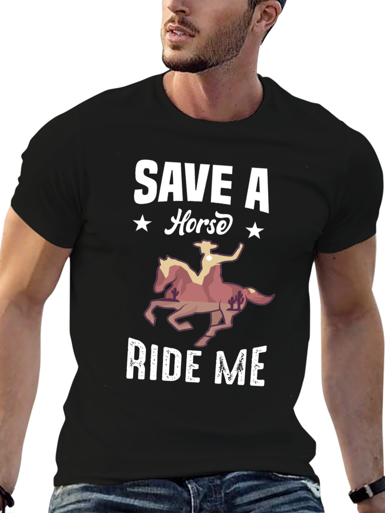 Black Save A Horse Ride Me T-Shirt - Novelty Graphic Tee view 6