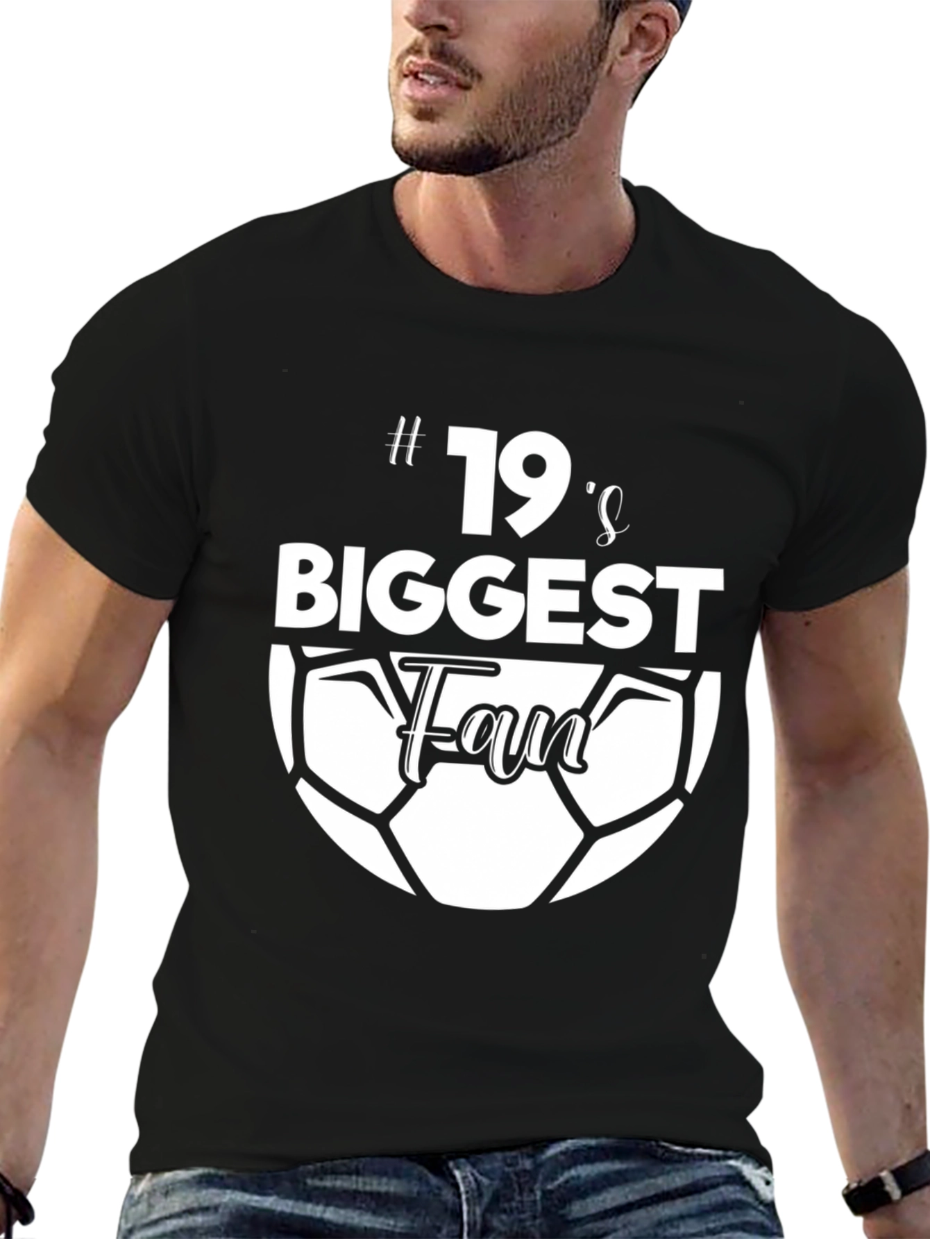 Black Number 19's Biggest Fan Soccer T-Shirt view 6