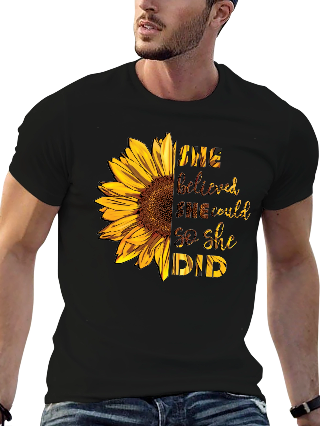 Black Sunflower Graphic Tee - She Believed She Could view 6