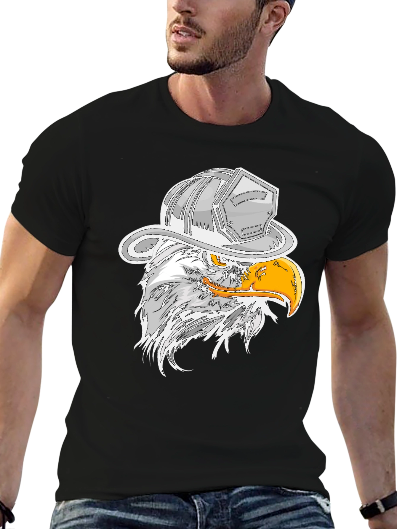 Black Eagle Firefighter Helmet Graphic T-Shirt view 6