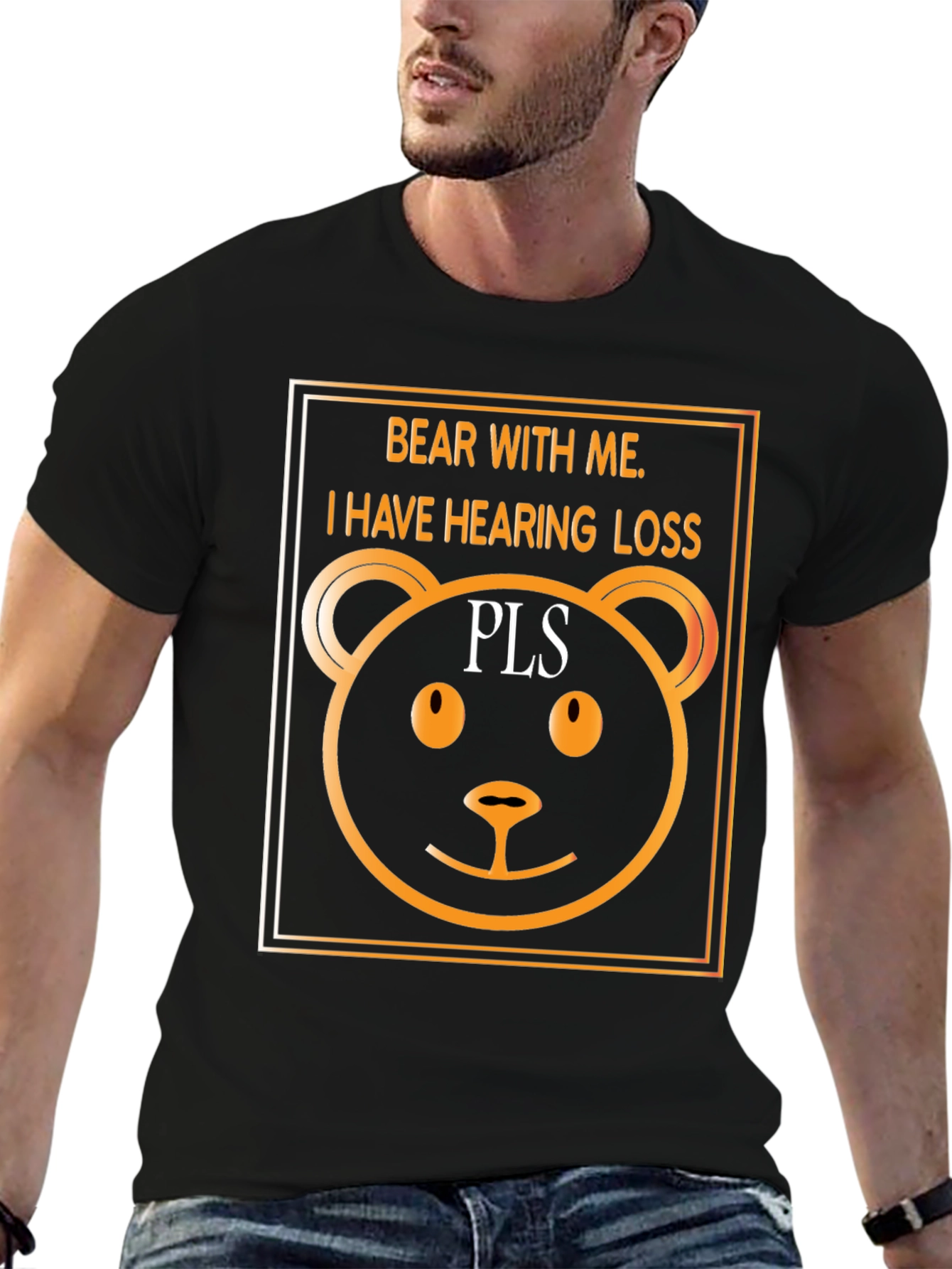 Black Bear With Me Hearing Loss T-Shirt view 6